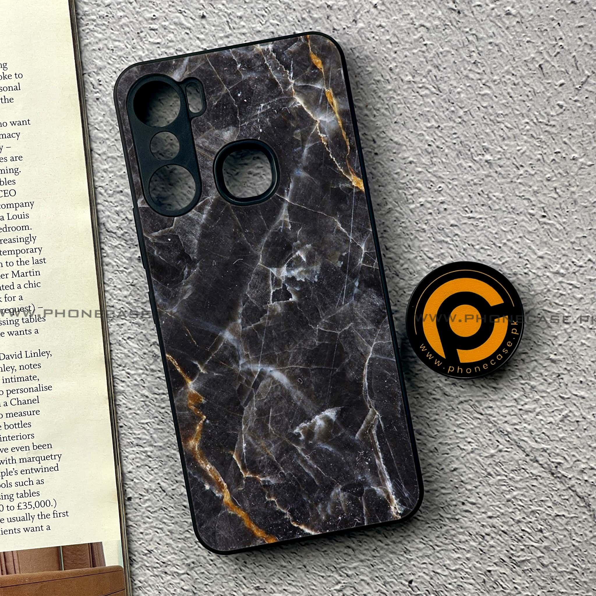 Infinix Hot 12 Pro -  Black Marble 2.0 Series - Premium Printed Metal soft Bumper shock Proof Case