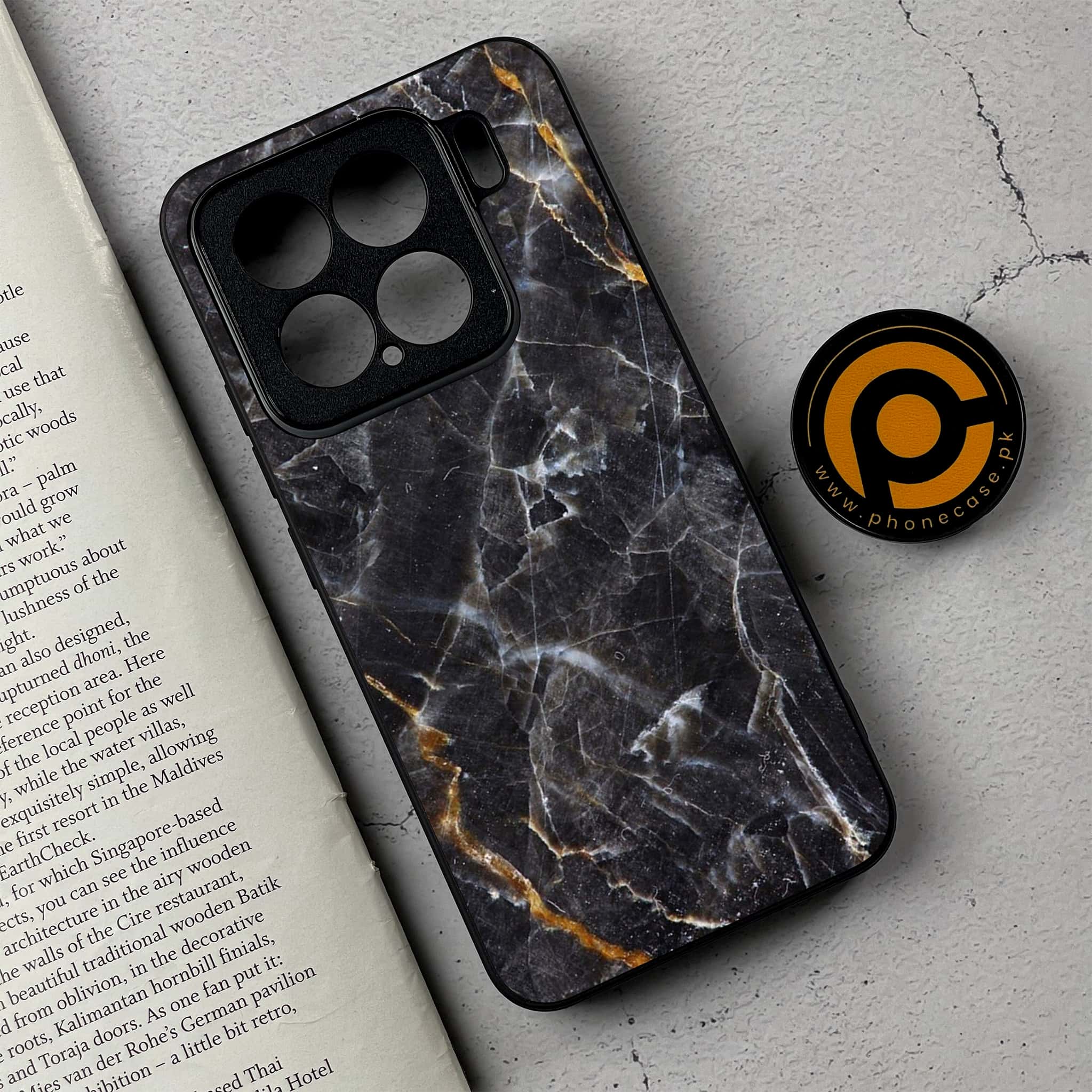 Xiaomi 15 - Black Marble 2.0 Series - Premium Metal Printed soft Bumper shock Proof Case