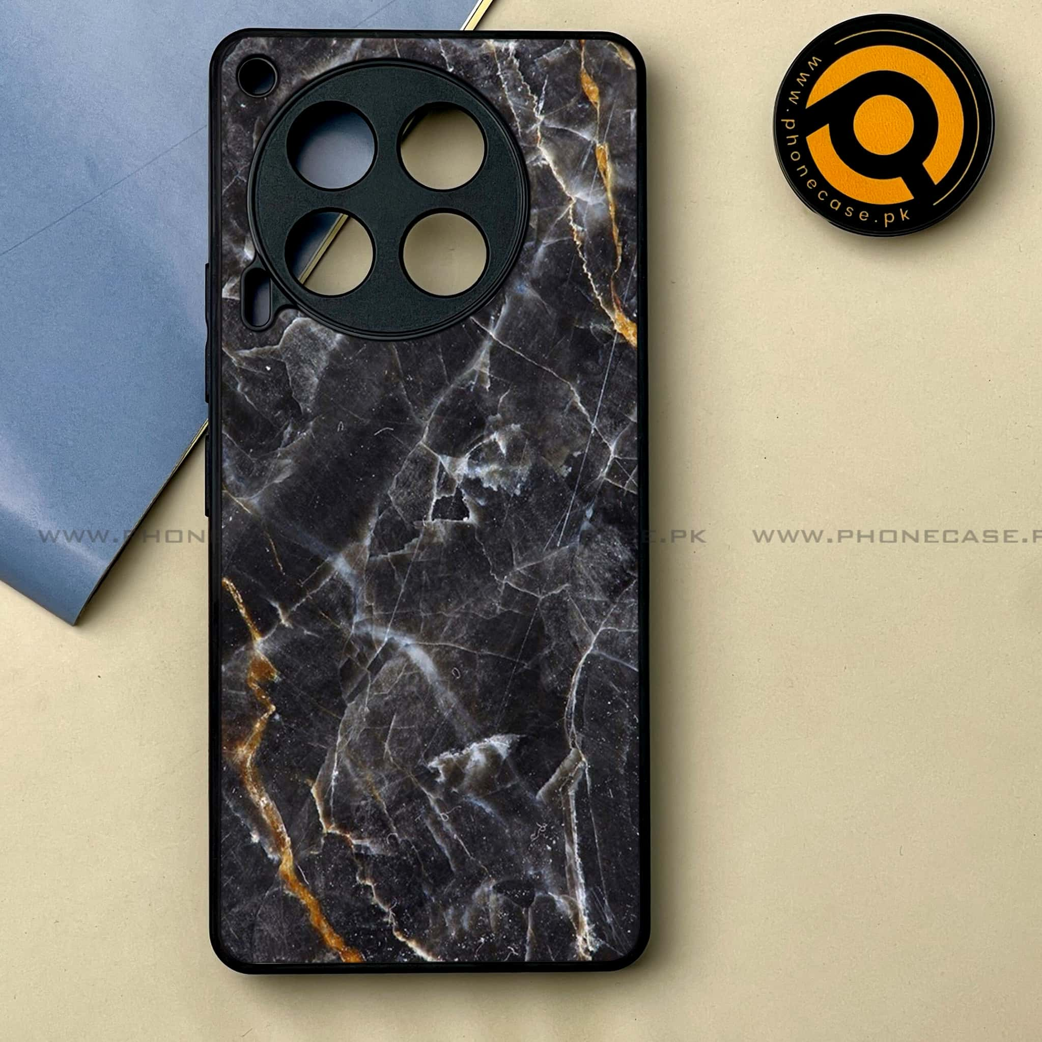 Tecno Camon 30 - Black Marble 2.0 Series -  Premium Printed Metal soft Bumper shock Proof Case