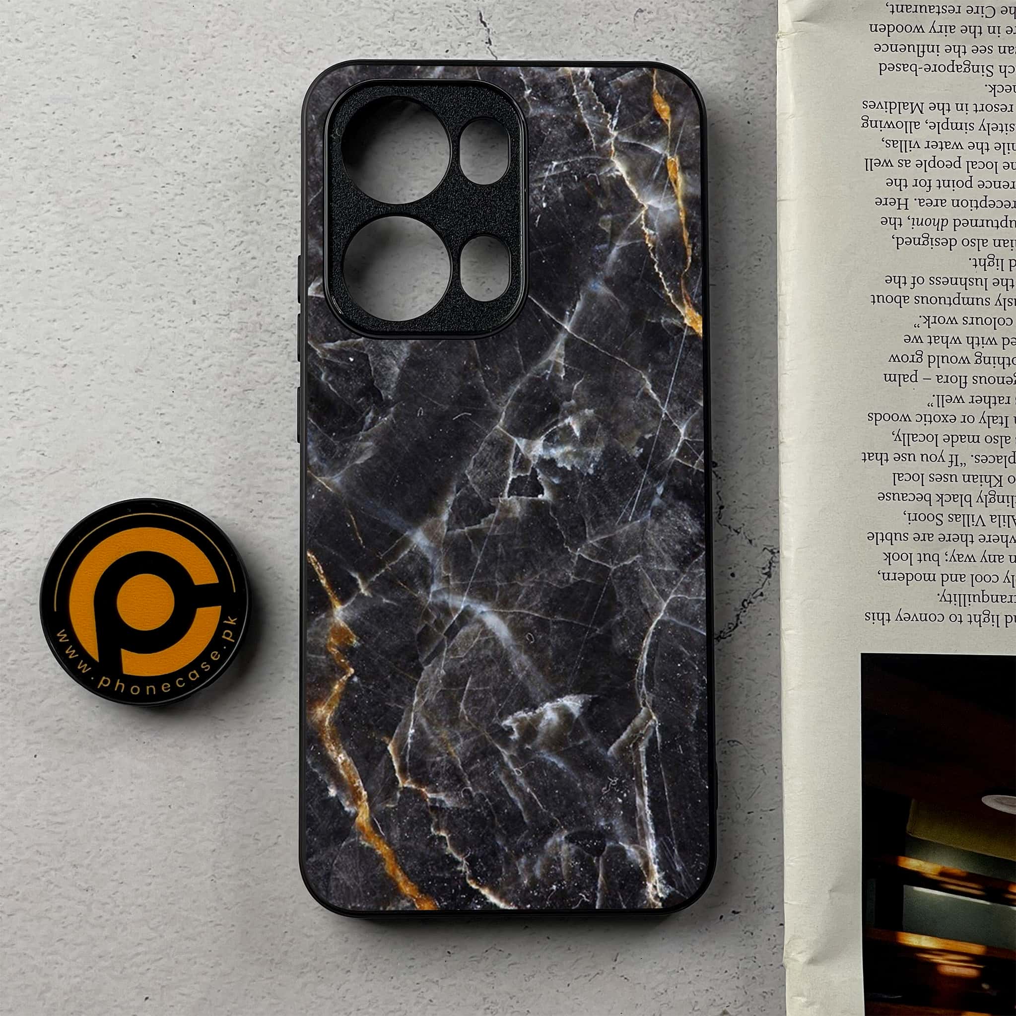 Oppo Reno 13 Pro - Black Marble 2.0 Series - Premium Metal Printed Soft Bumper Shockproof Case