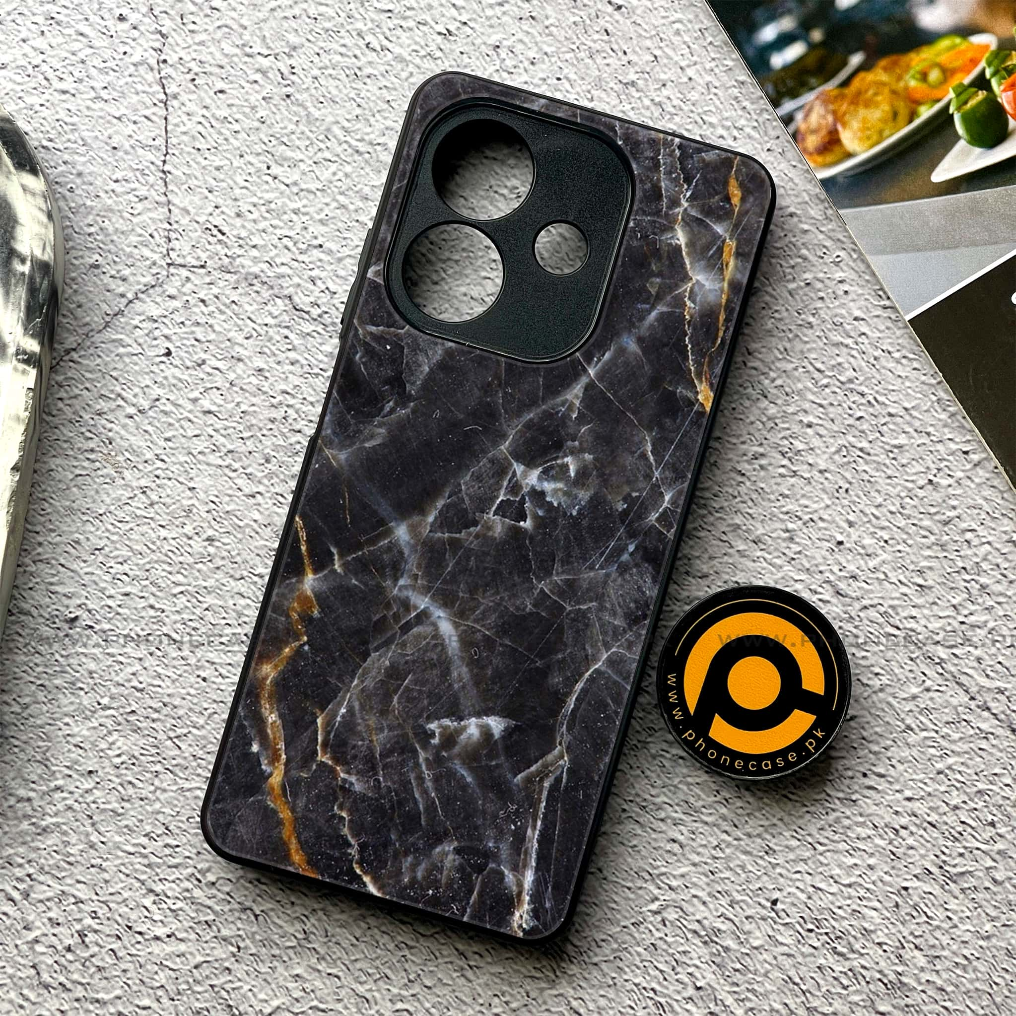 iPhone 16 Pro -  Black Marble 2.0 Series - Premium Printed Metal soft Bumper shock Proof Case