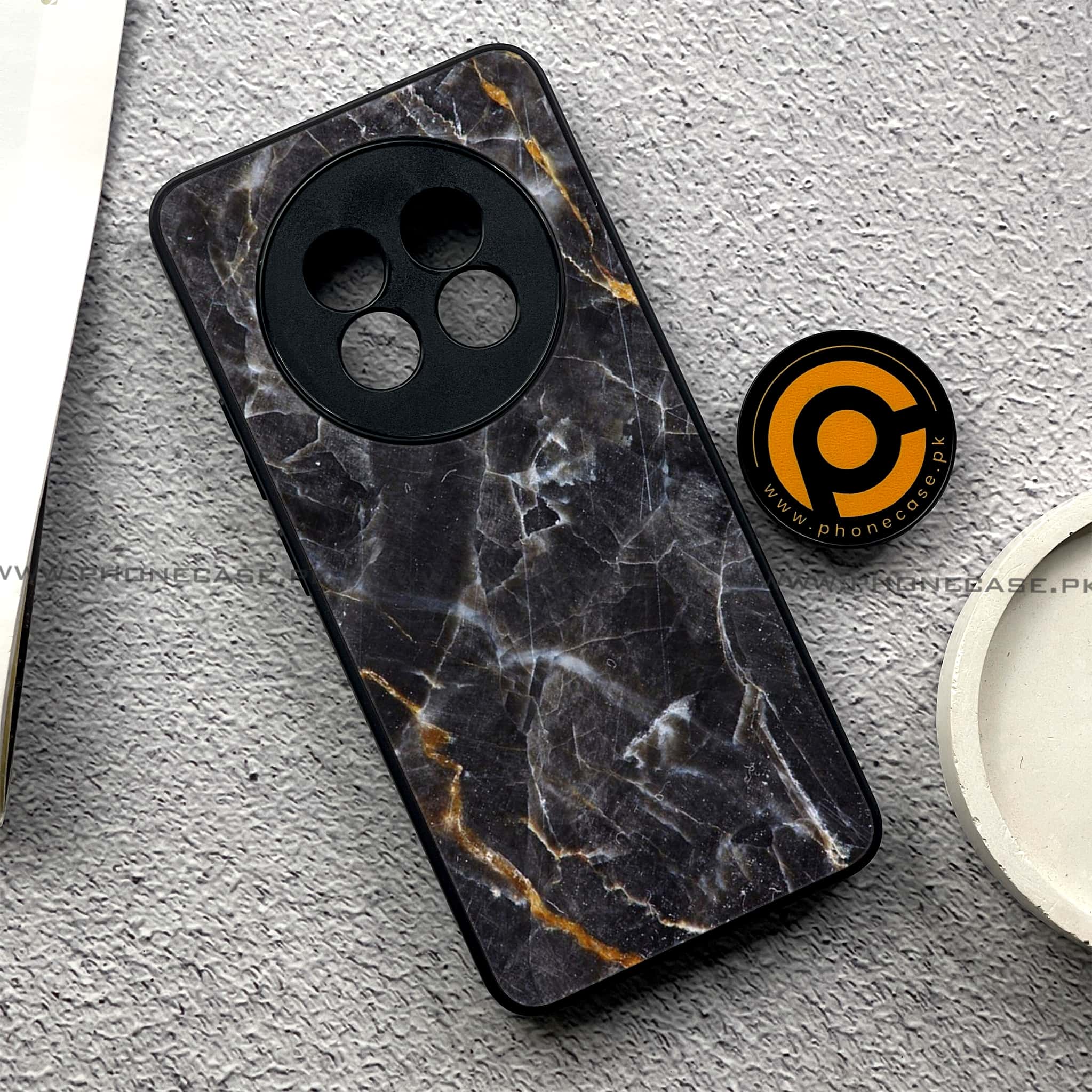 Realme 13 Pro Plus - Black Marble 2.0 Series - Premium Printed Metal soft Bumper shock Proof Case
