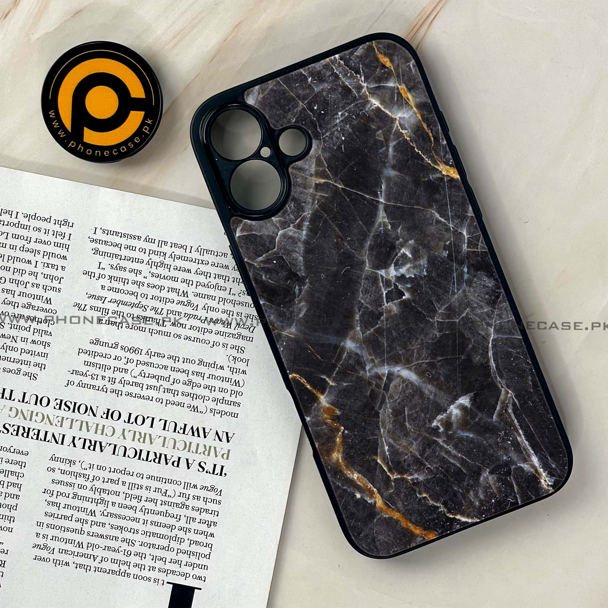 iPhone 16 Plus -  Black Marble 2.0 Series - Premium Metal Printed soft Bumper shock Proof Case