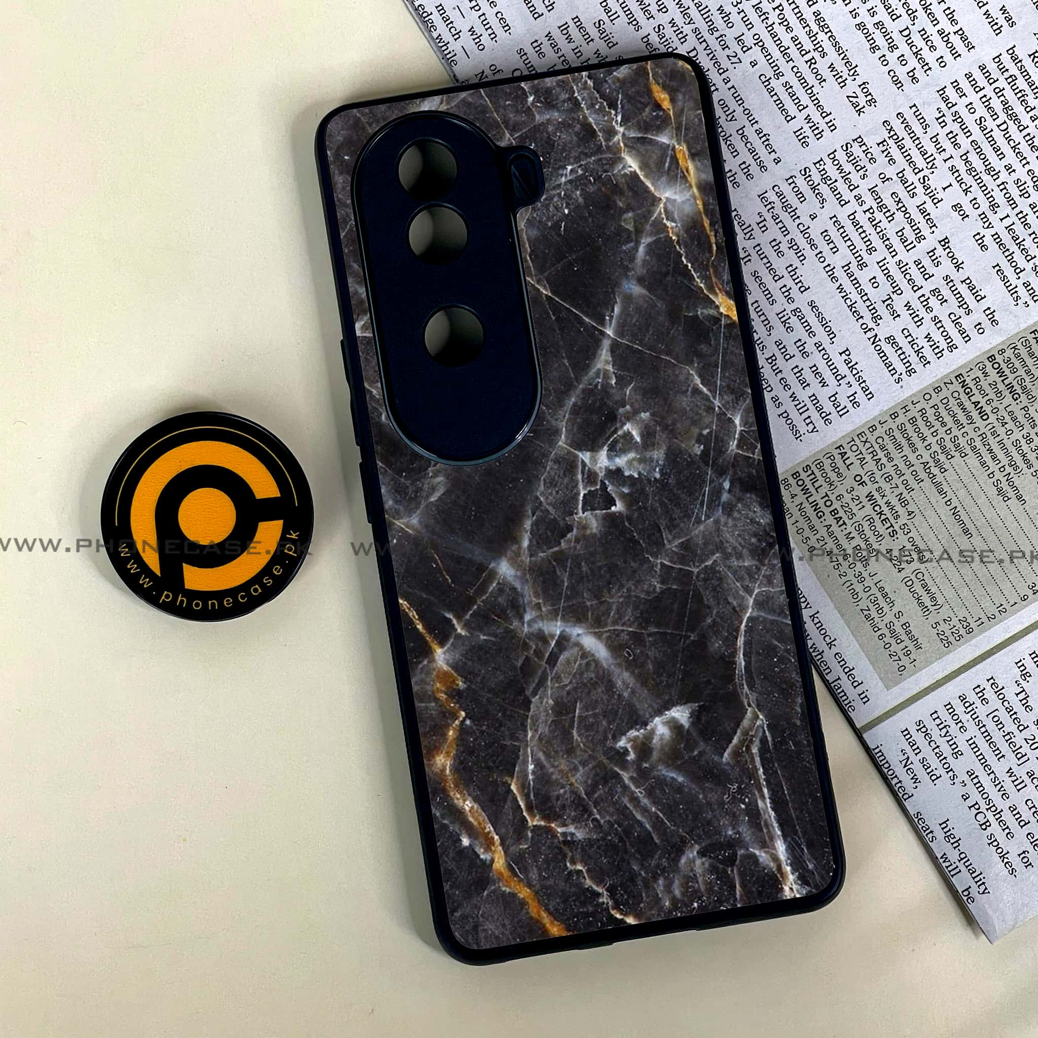 Vivo V40e - Black Marble 2.0 Series - Premium Printed Glass soft Bumper shock Proof Case