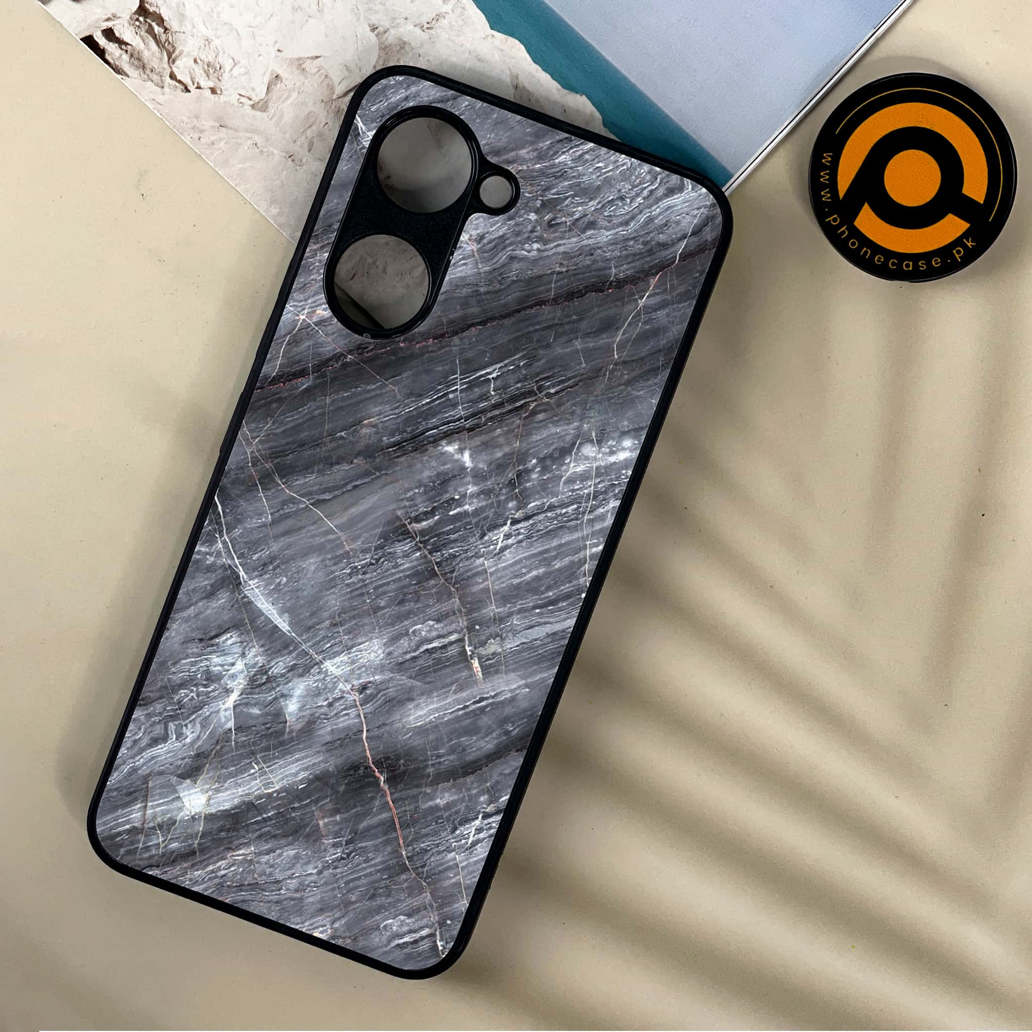 Vivo Y03 - Black Marble 2.0 Series - Premium Printed Metal soft Bumper shock Proof Case