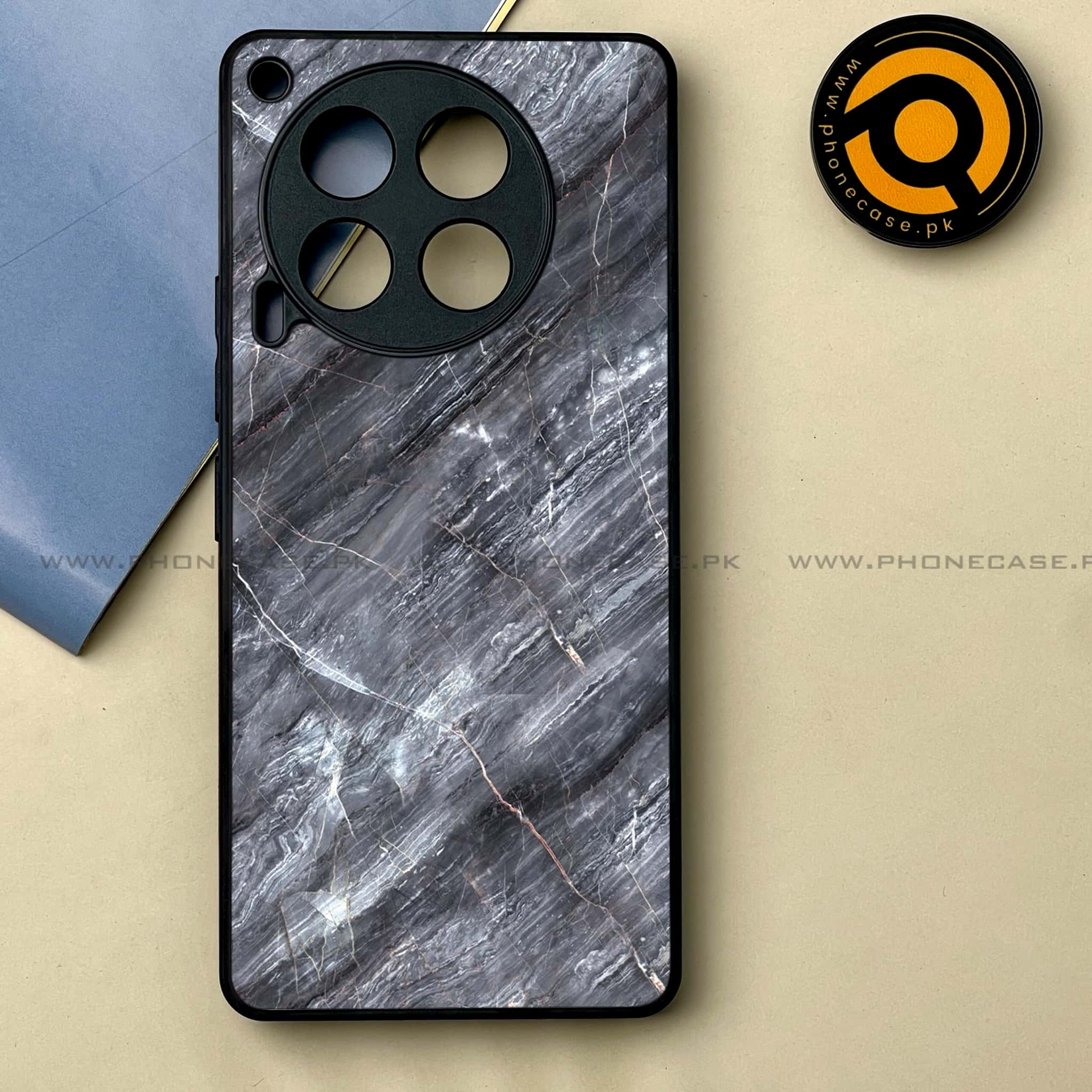 Tecno Camon 30 - Black Marble 2.0 Series -  Premium Printed Metal soft Bumper shock Proof Case