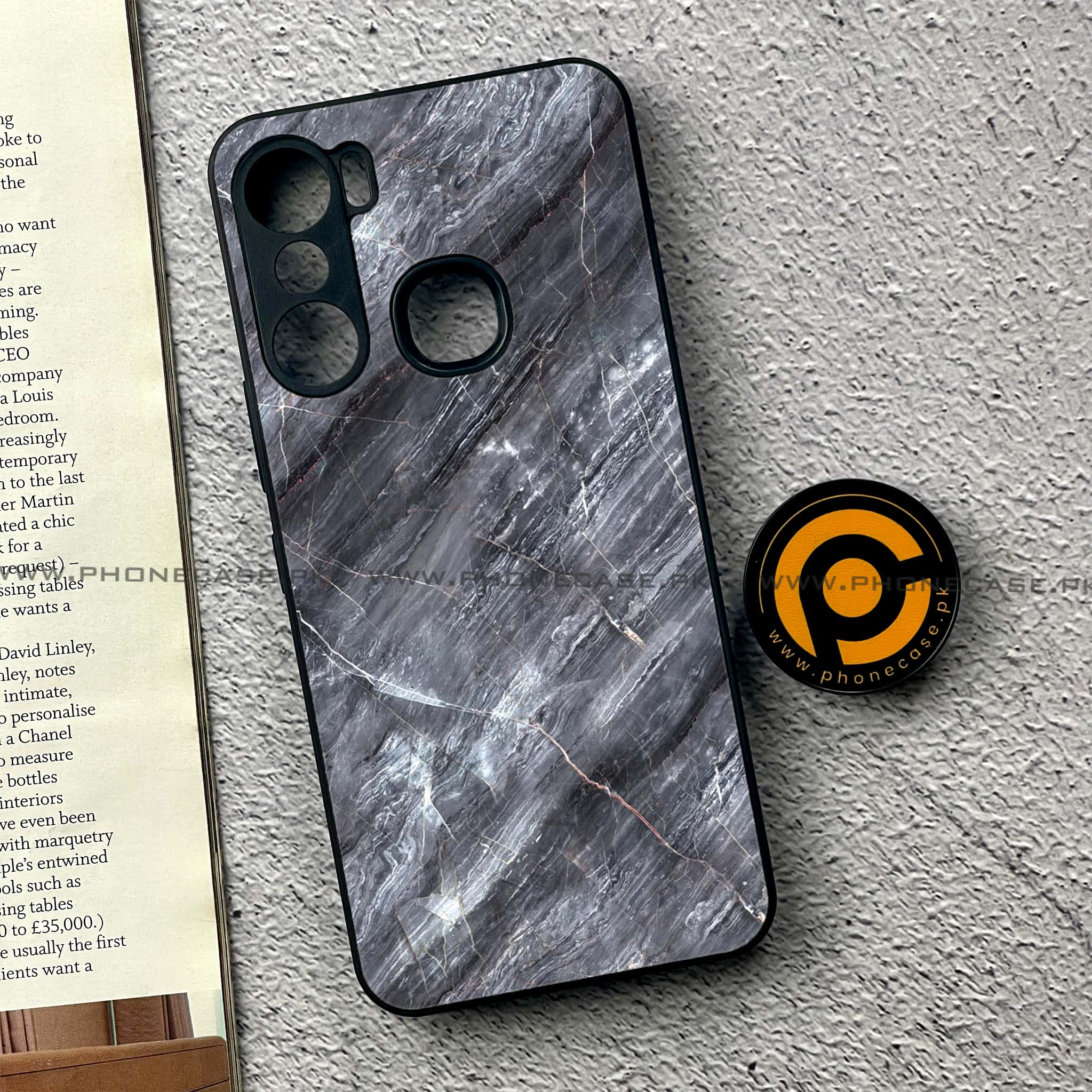 Infinix Hot 12 Pro -  Black Marble 2.0 Series - Premium Printed Metal soft Bumper shock Proof Case