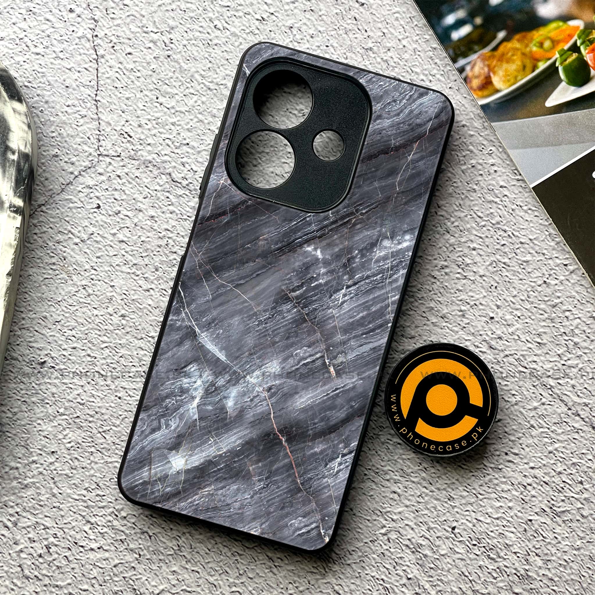 Oppo A3x -  Black Marble 2.0 Series - Premium Printed Metal soft Bumper shock Proof Case