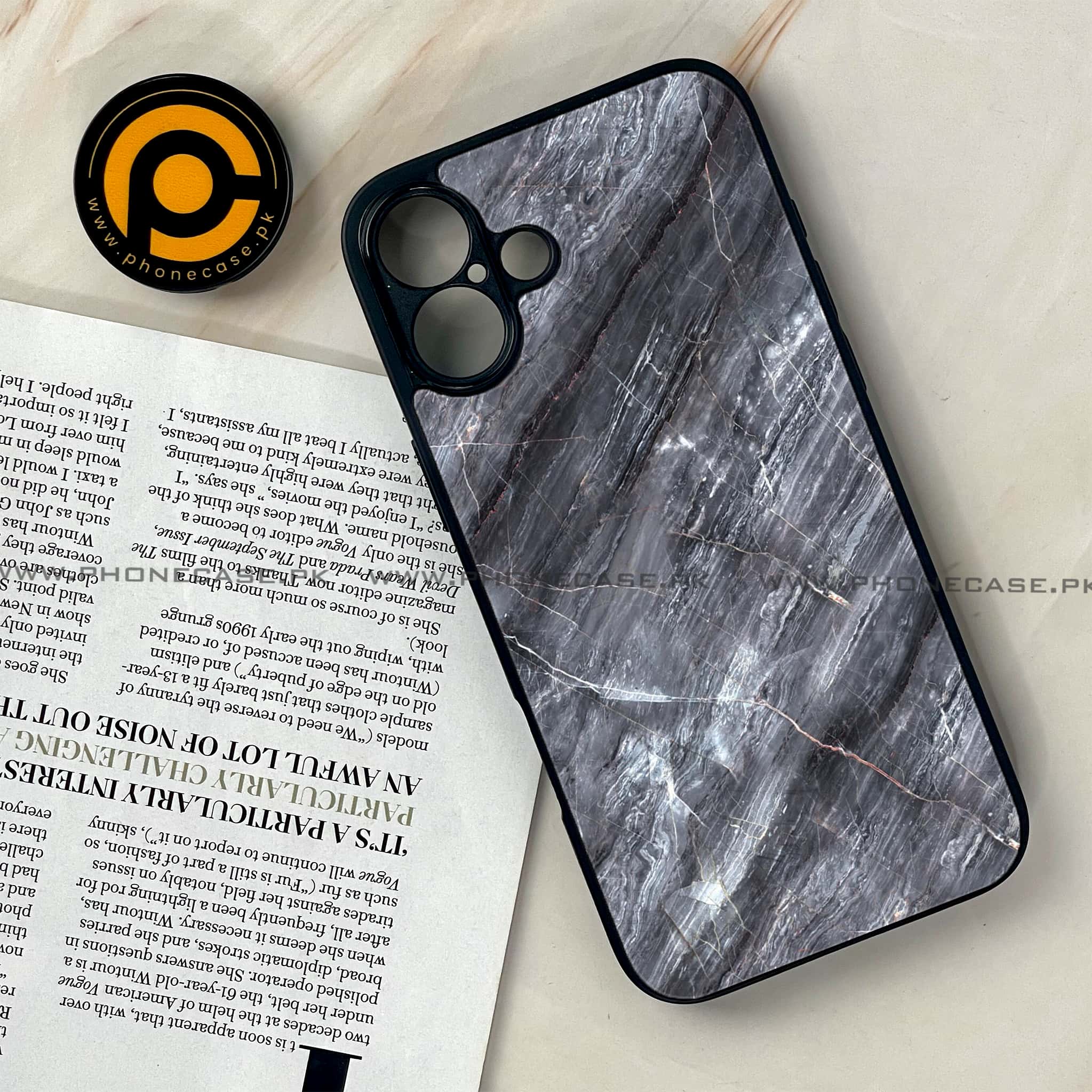 iPhone 16 Plus -  Black Marble 2.0 Series - Premium Metal Printed soft Bumper shock Proof Case