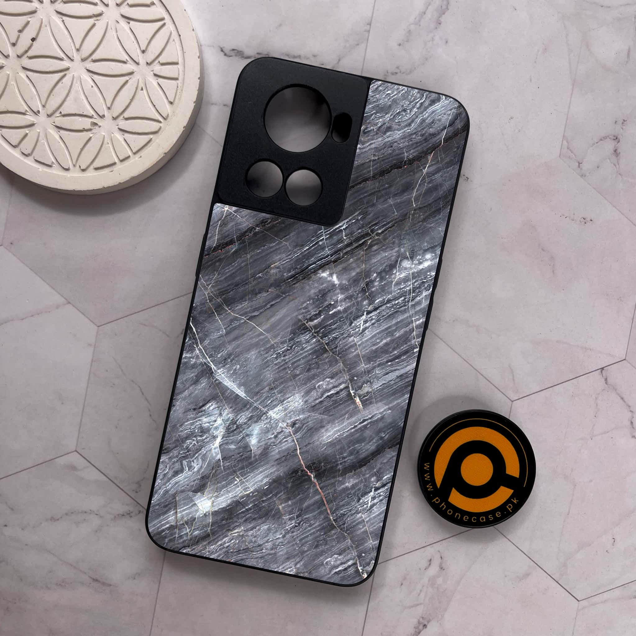 OnePlus 10R - Black Marble 2.0 Series -  Premium Metal Printed soft Bumper shock Proof Case