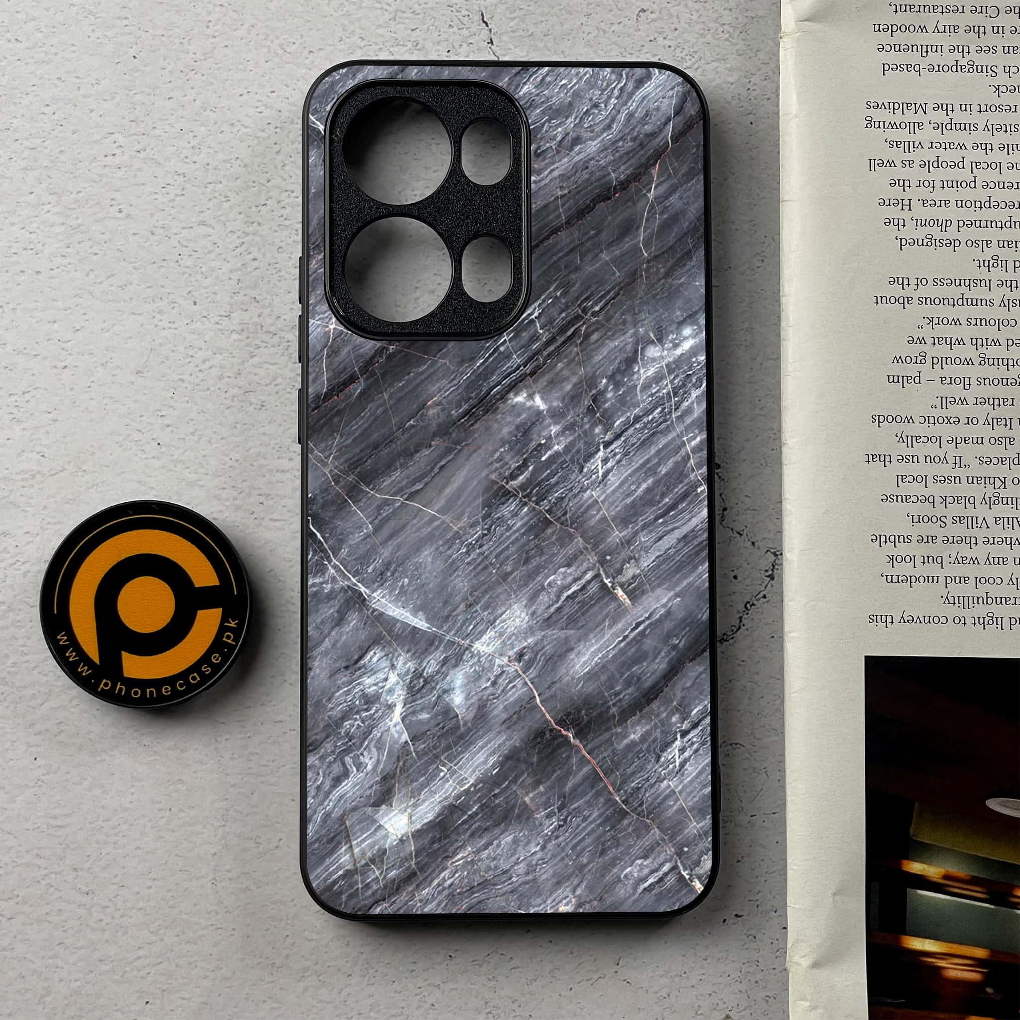Oppo Reno 13 Pro - Black Marble 2.0 Series - Premium Metal Printed Soft Bumper Shockproof Case