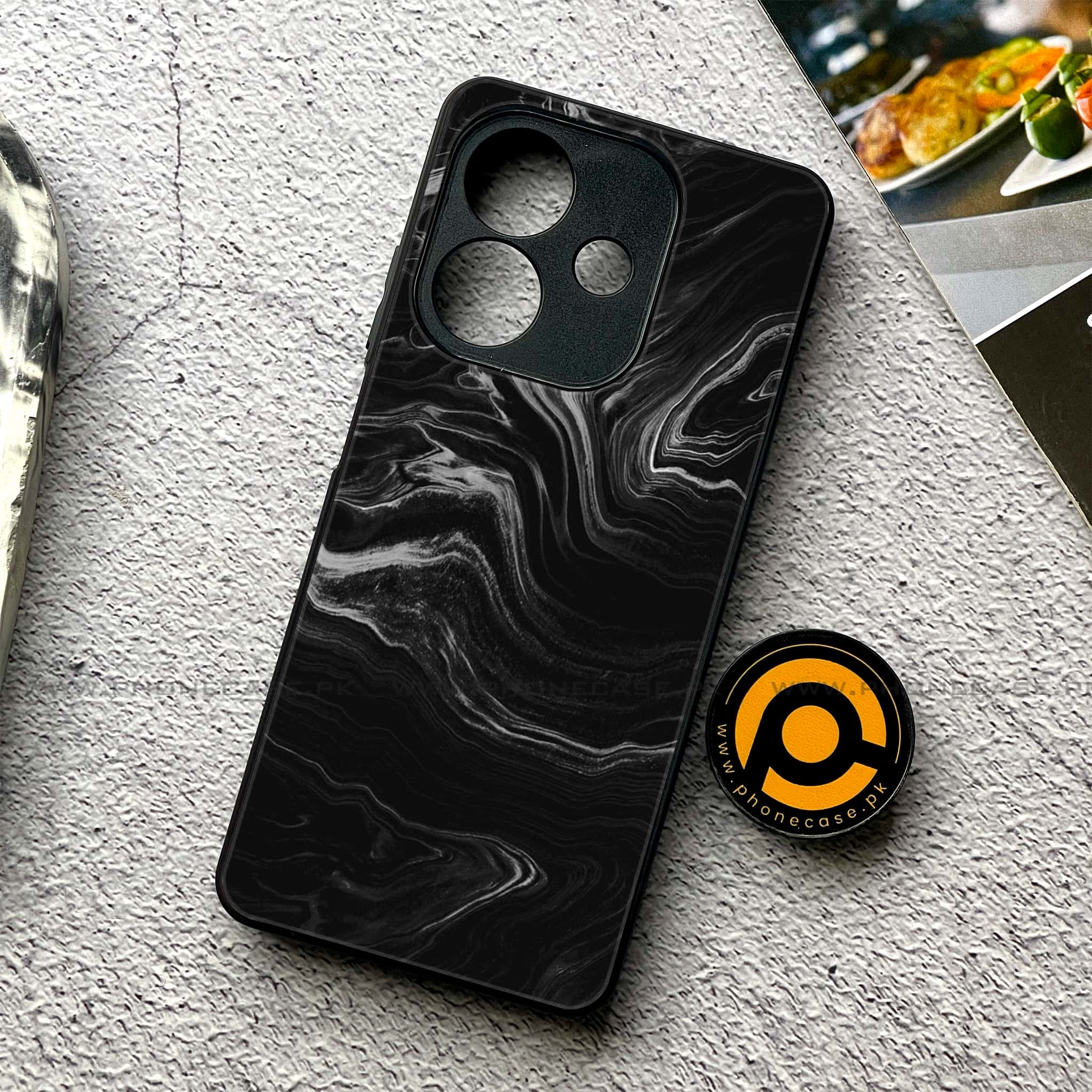 Oppo A3x -  Black Marble 2.0 Series - Premium Printed Metal soft Bumper shock Proof Case