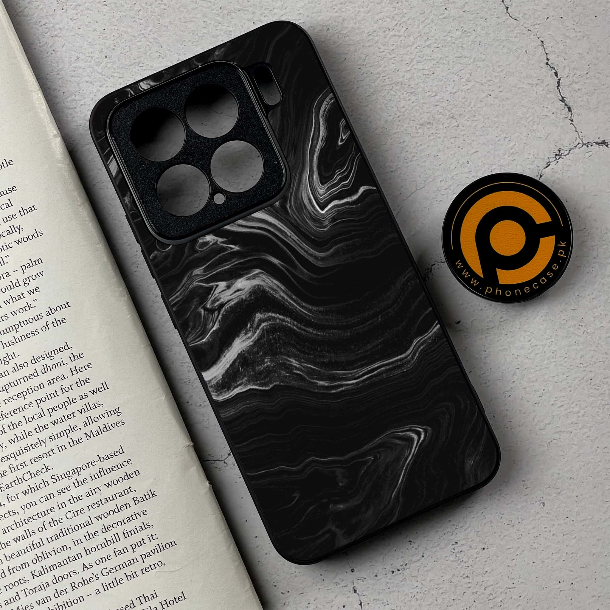 Xiaomi 15 - Black Marble 2.0 Series - Premium Metal Printed soft Bumper shock Proof Case