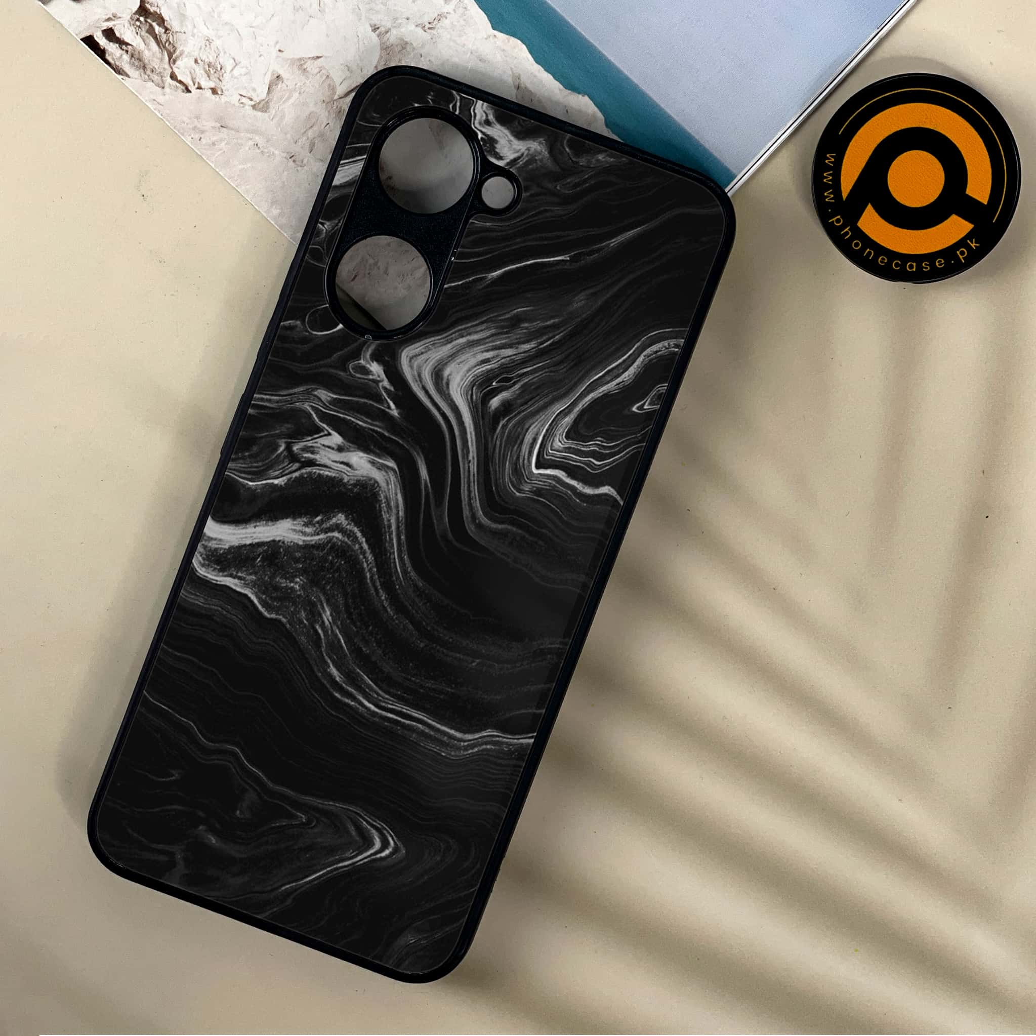 Vivo Y03 - Black Marble 2.0 Series - Premium Printed Metal soft Bumper shock Proof Case