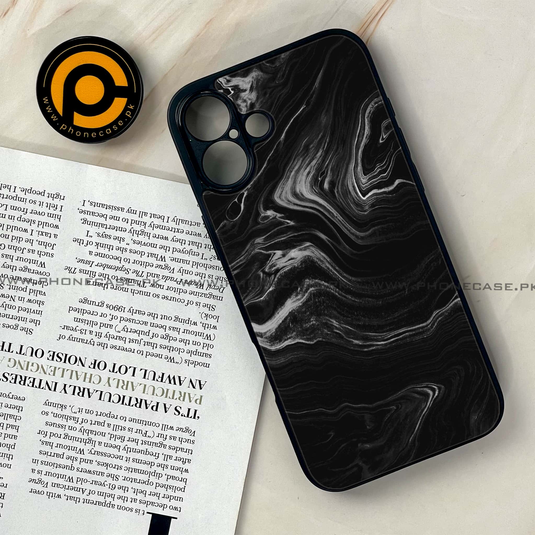 iPhone 16 Plus -  Black Marble 2.0 Series - Premium Metal Printed soft Bumper shock Proof Case
