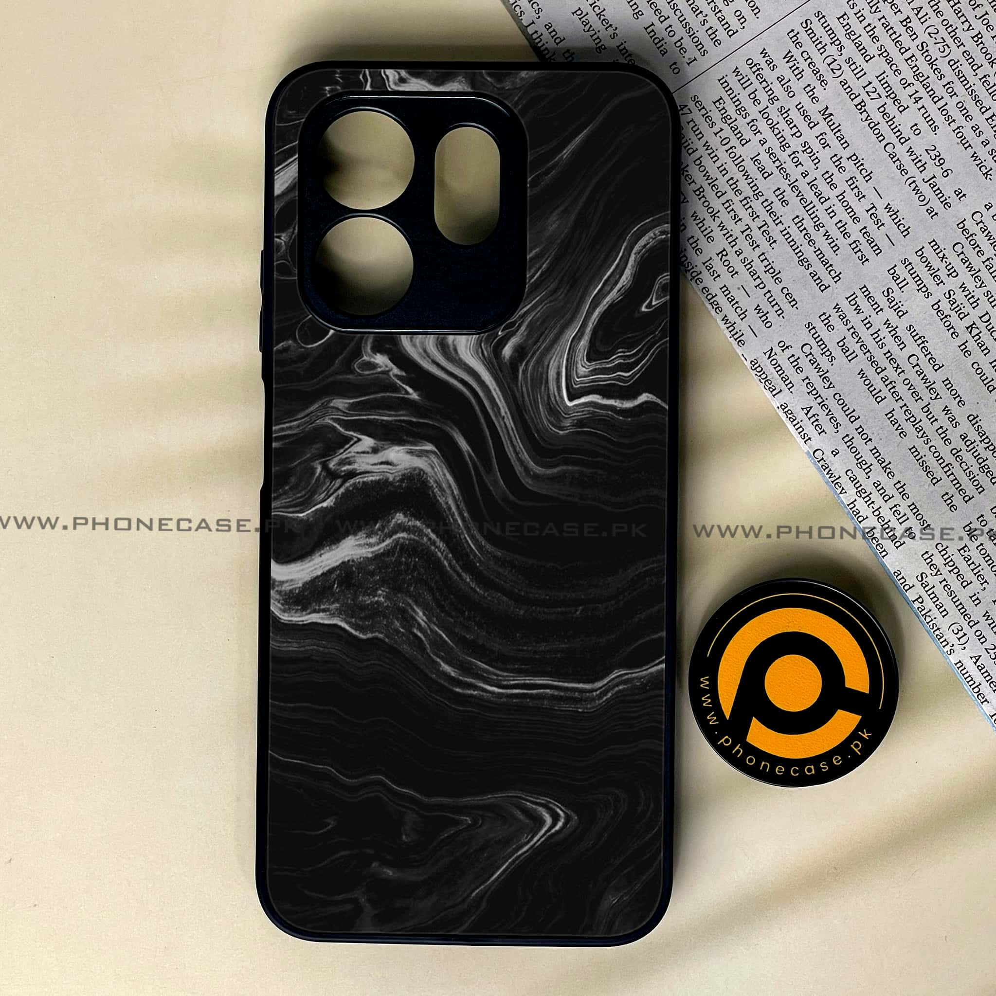 Infinix Hot 50i - Black Marble 2.0 Series - Premium Printed Glass soft Bumper shock Proof Case