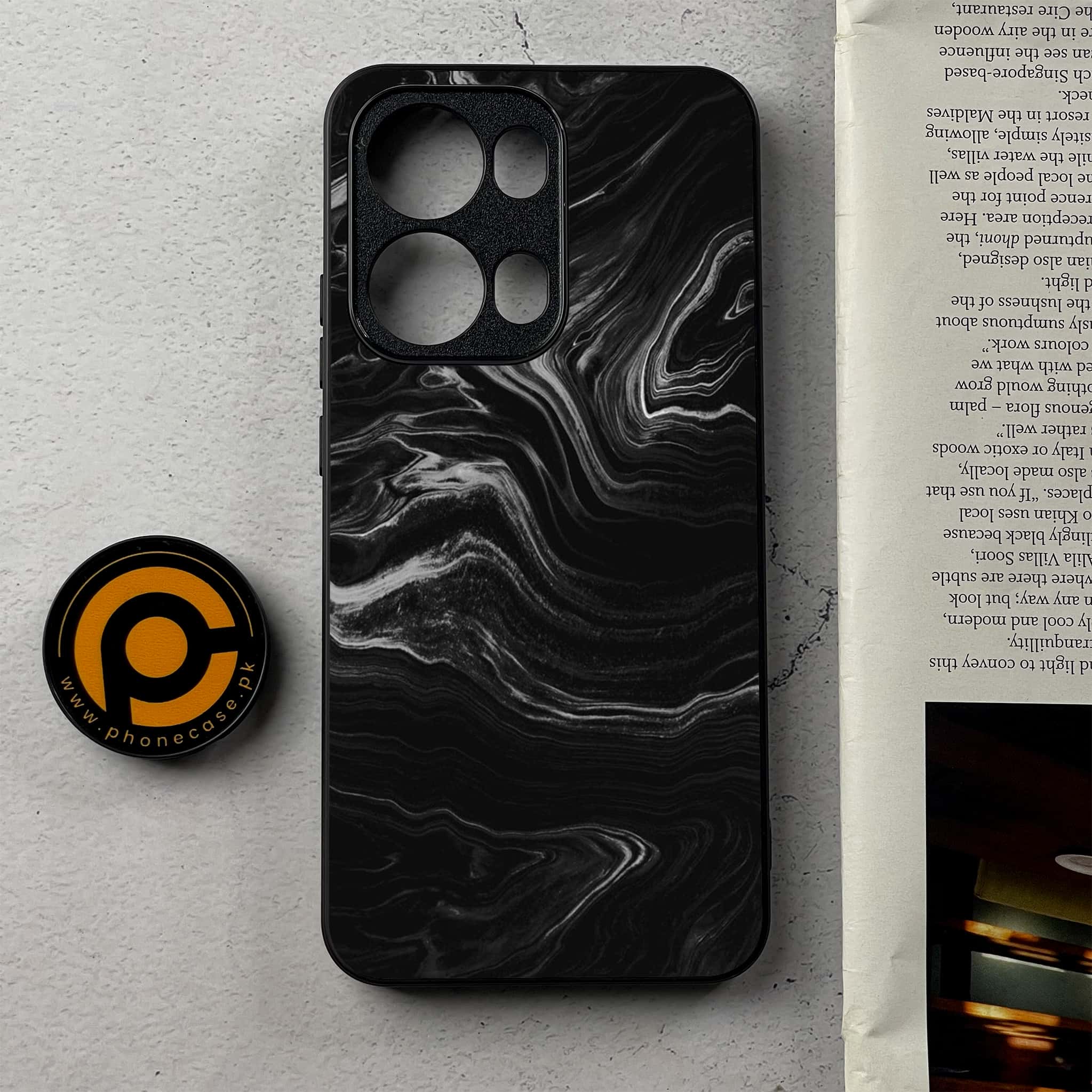 Oppo Reno 13 Pro - Black Marble 2.0 Series - Premium Metal Printed Soft Bumper Shockproof Case