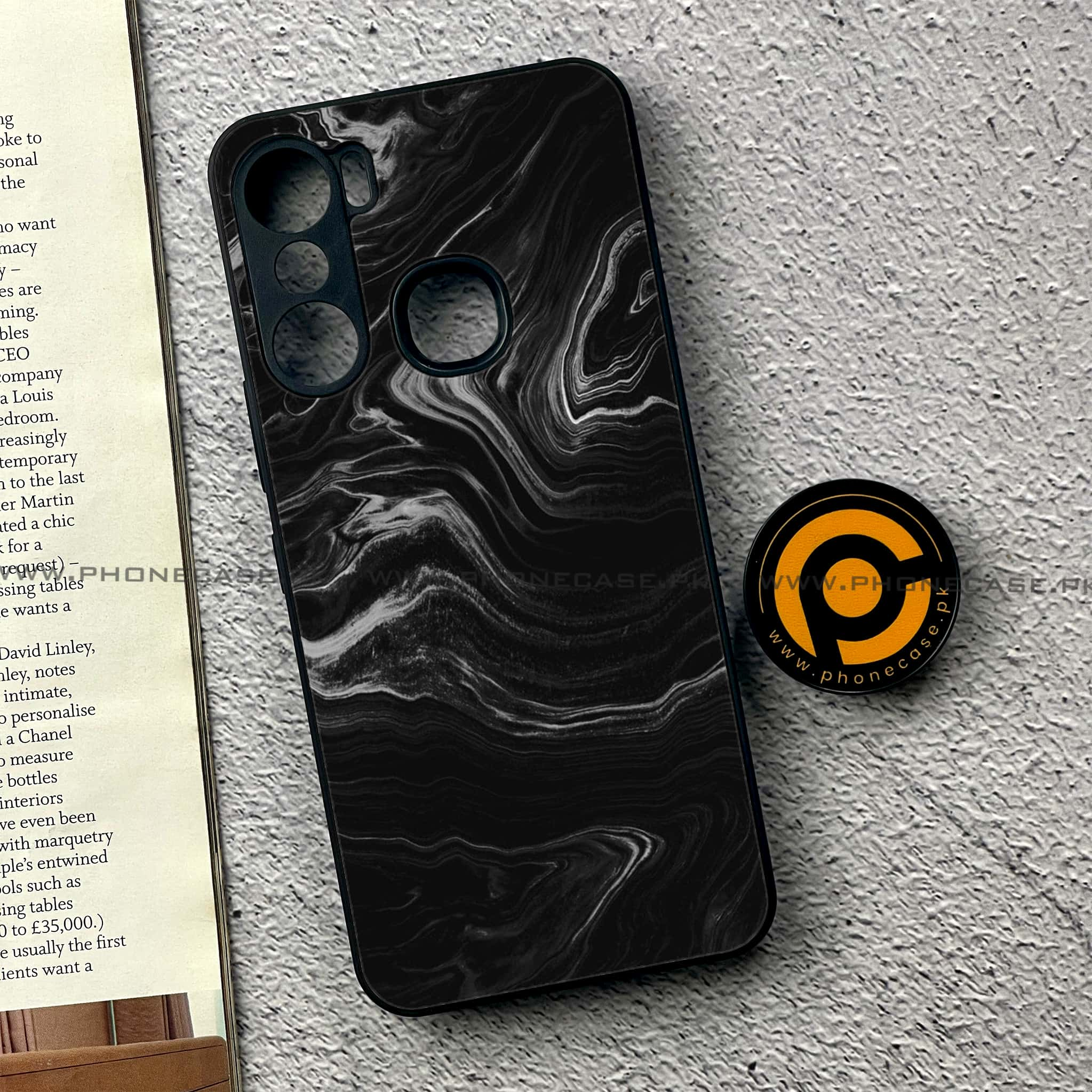 Infinix Hot 12 Pro -  Black Marble 2.0 Series - Premium Printed Metal soft Bumper shock Proof Case