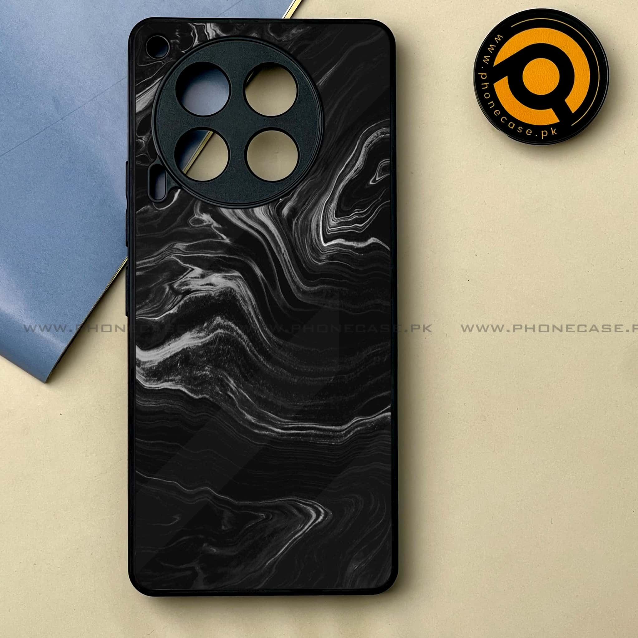 Tecno Camon 30 - Black Marble 2.0 Series -  Premium Printed Metal soft Bumper shock Proof Case