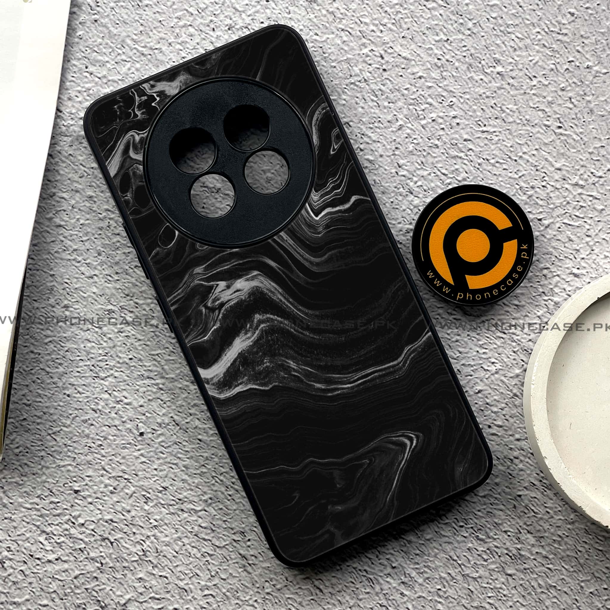 Realme 13 Pro Plus - Black Marble 2.0 Series - Premium Printed Metal soft Bumper shock Proof Case