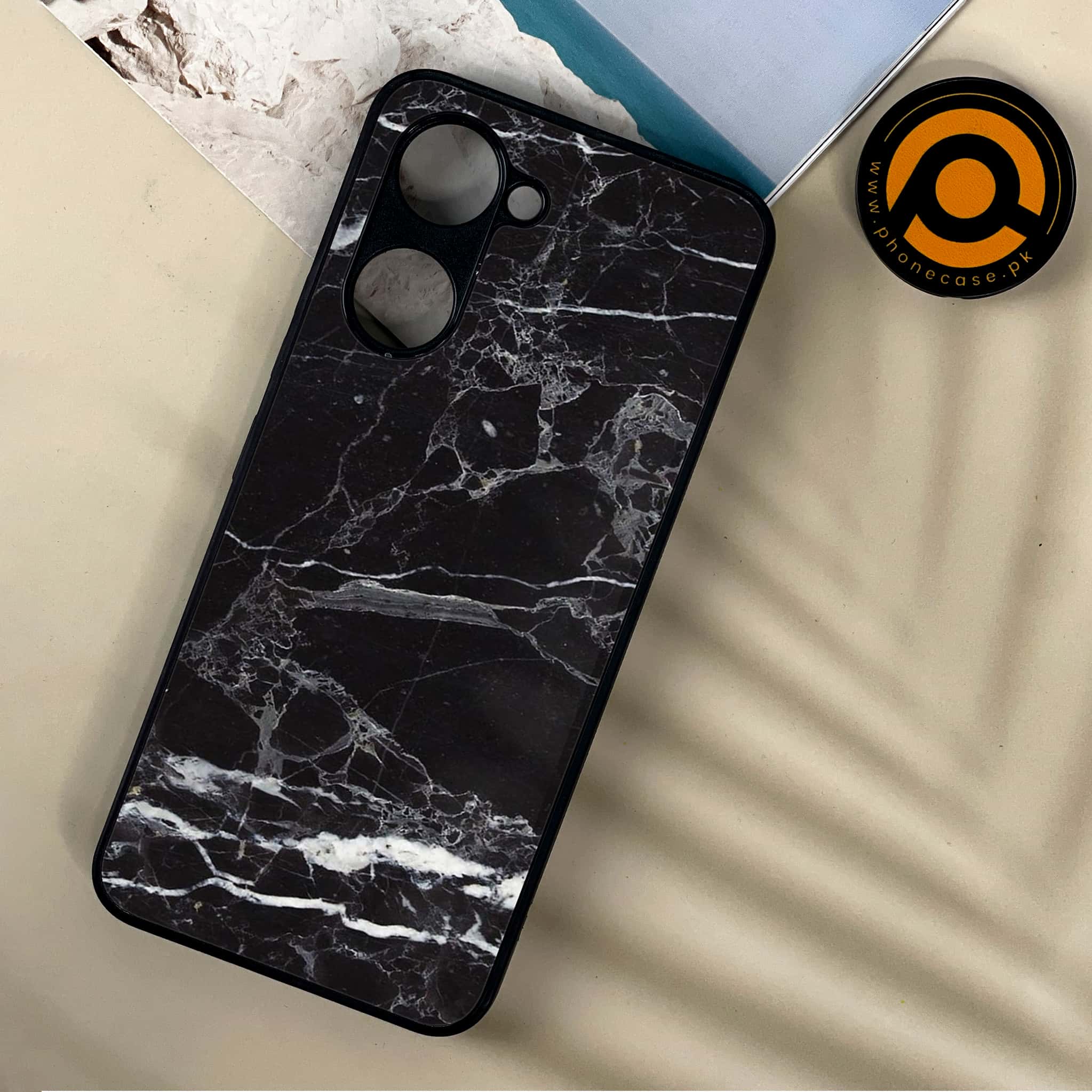 Vivo Y03 - Black Marble 2.0 Series - Premium Printed Metal soft Bumper shock Proof Case