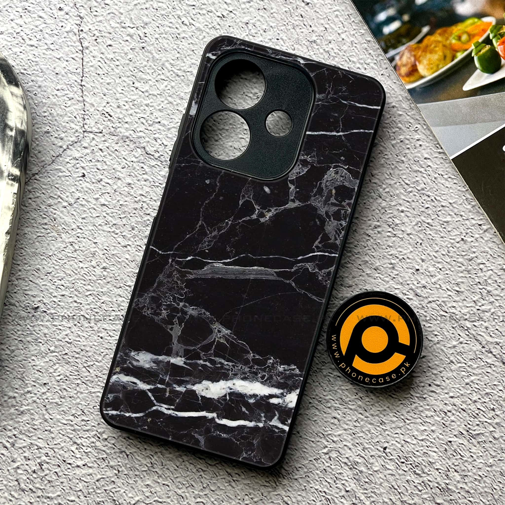 iPhone 16 Pro -  Black Marble 2.0 Series - Premium Printed Metal soft Bumper shock Proof Case