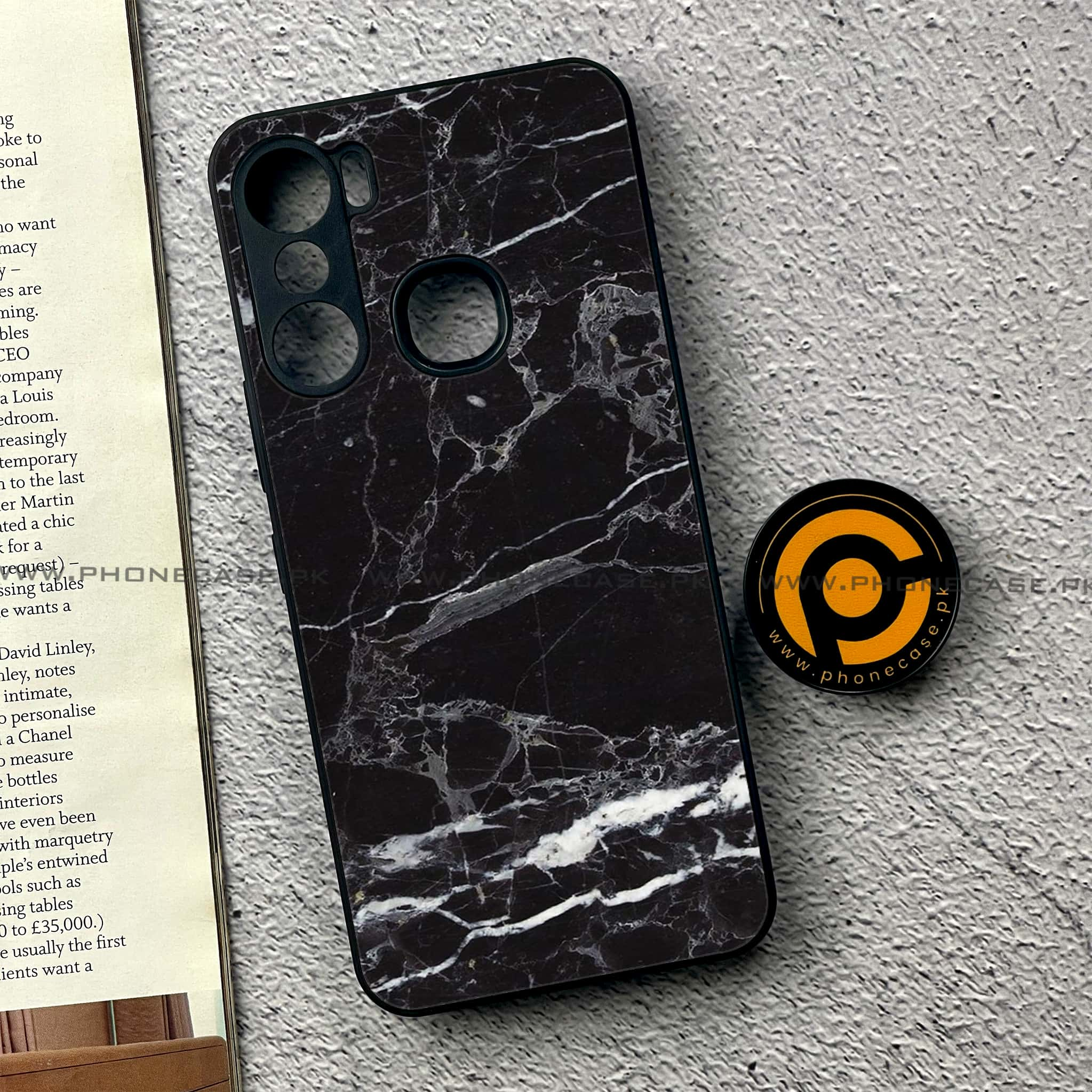 Infinix Hot 12 Pro -  Black Marble 2.0 Series - Premium Printed Metal soft Bumper shock Proof Case