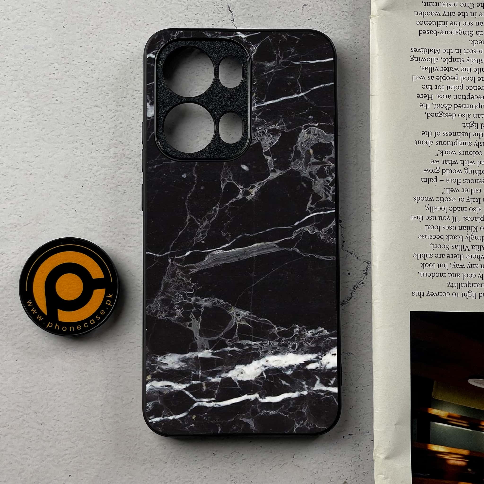 Oppo Reno 13 Pro - Black Marble 2.0 Series - Premium Metal Printed Soft Bumper Shockproof Case