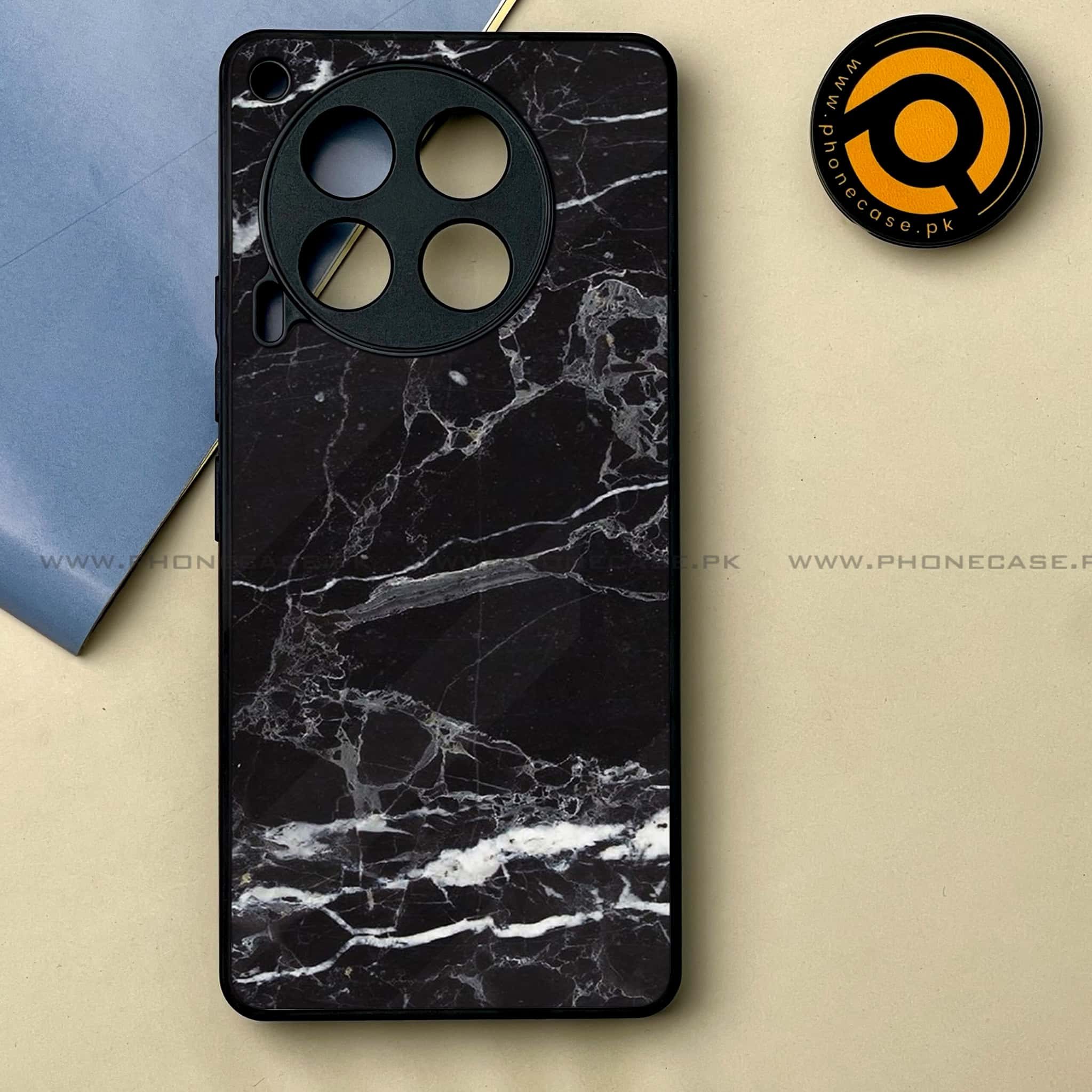 Tecno Camon 30 - Black Marble 2.0 Series -  Premium Printed Metal soft Bumper shock Proof Case