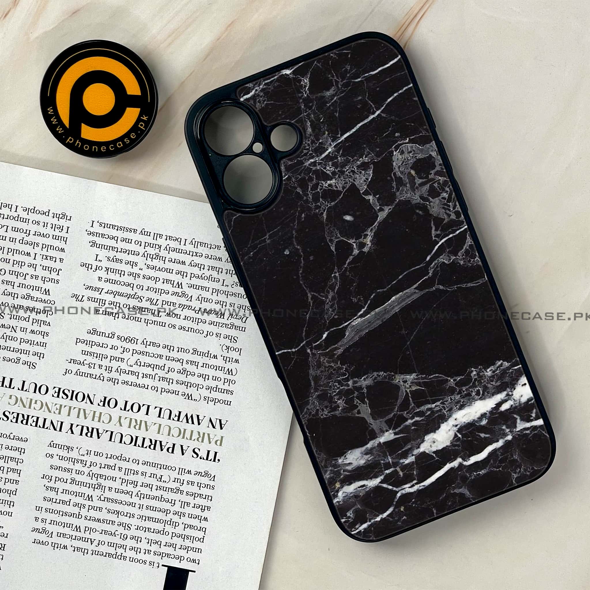 iPhone 16 Plus -  Black Marble 2.0 Series - Premium Metal Printed soft Bumper shock Proof Case