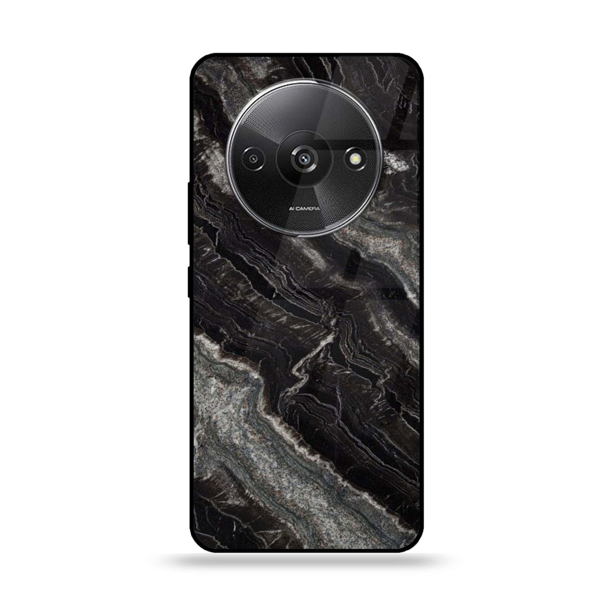 Xiaomi Redmi A3 - Black Marble 2.0 Series - Premium Printed Glass soft Bumper shock Proof Case