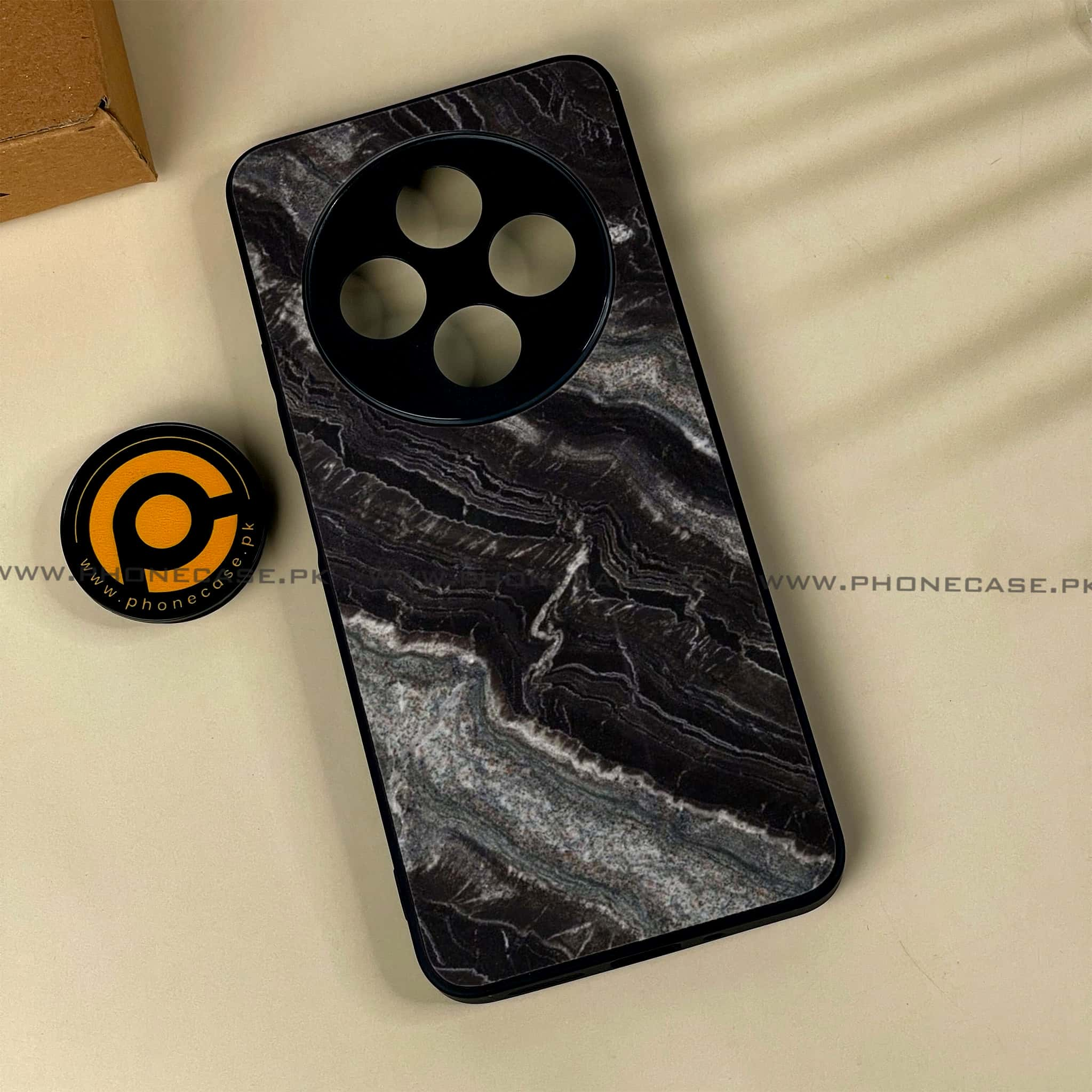 Xiaomi Redmi 14c - Black Marble 2.0 Series - Premium Printed Glass soft Bumper shock Proof Case