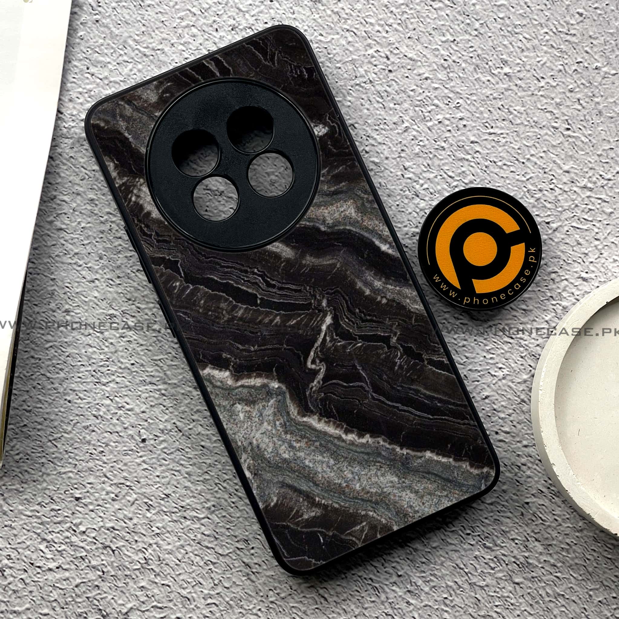 Realme 13 Pro Plus - Black Marble 2.0 Series - Premium Printed Metal soft Bumper shock Proof Case