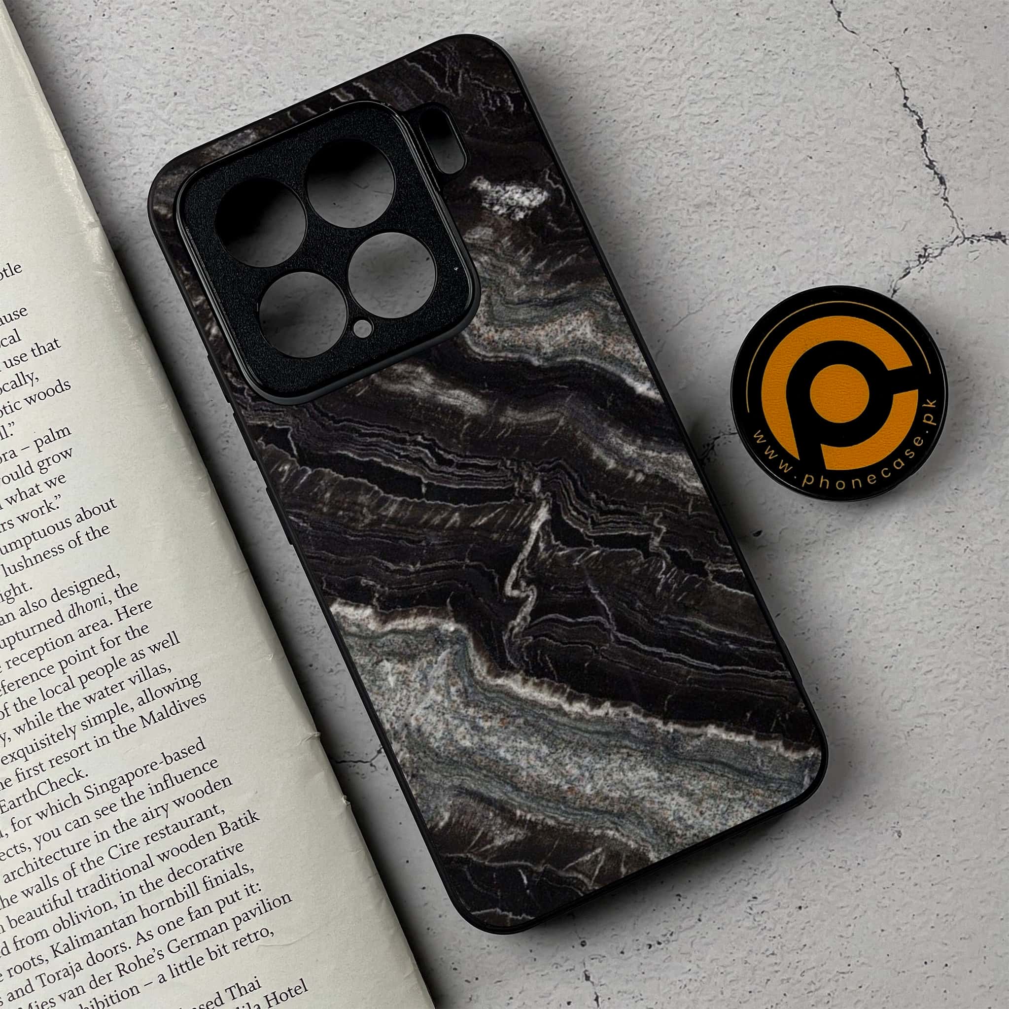 Xiaomi 15 - Black Marble 2.0 Series - Premium Metal Printed soft Bumper shock Proof Case