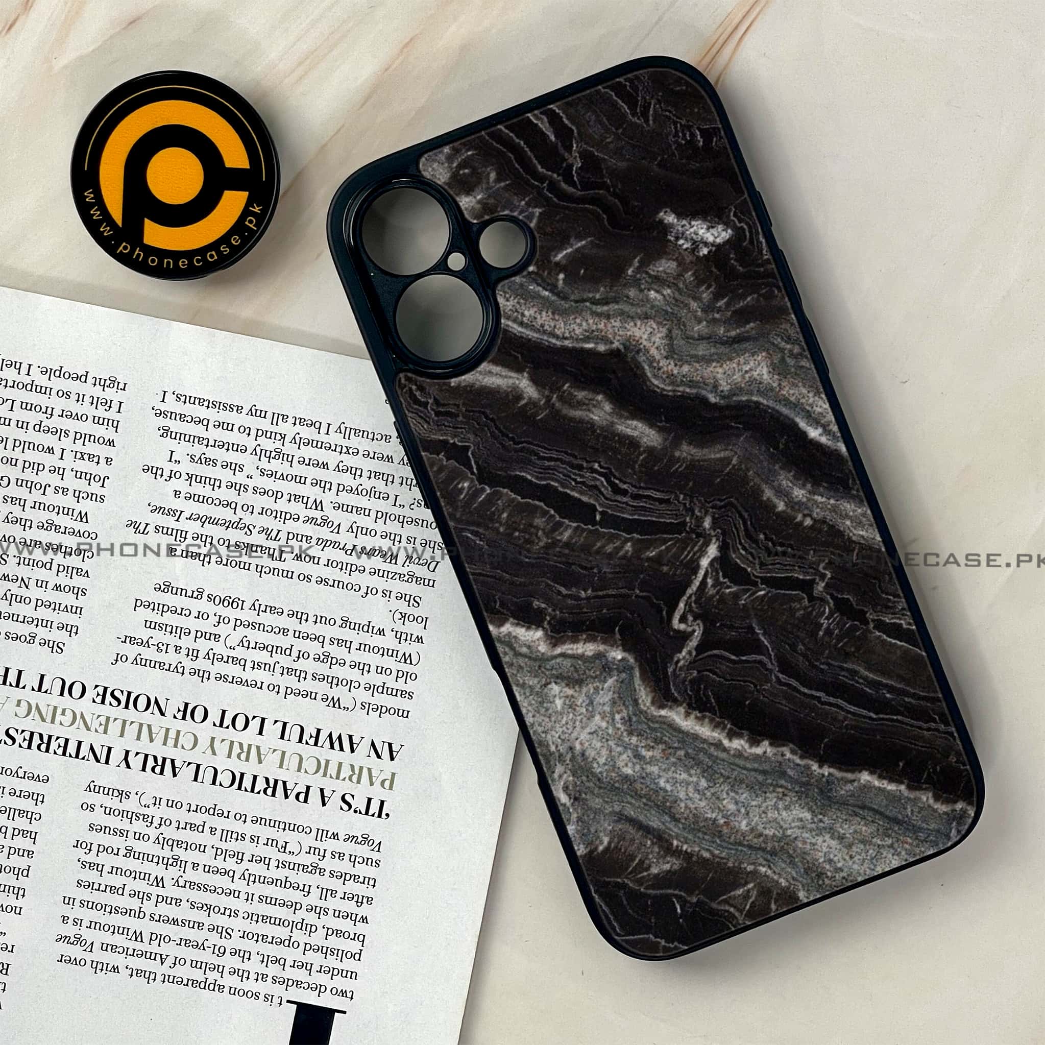 iPhone 16 Plus -  Black Marble 2.0 Series - Premium Metal Printed soft Bumper shock Proof Case
