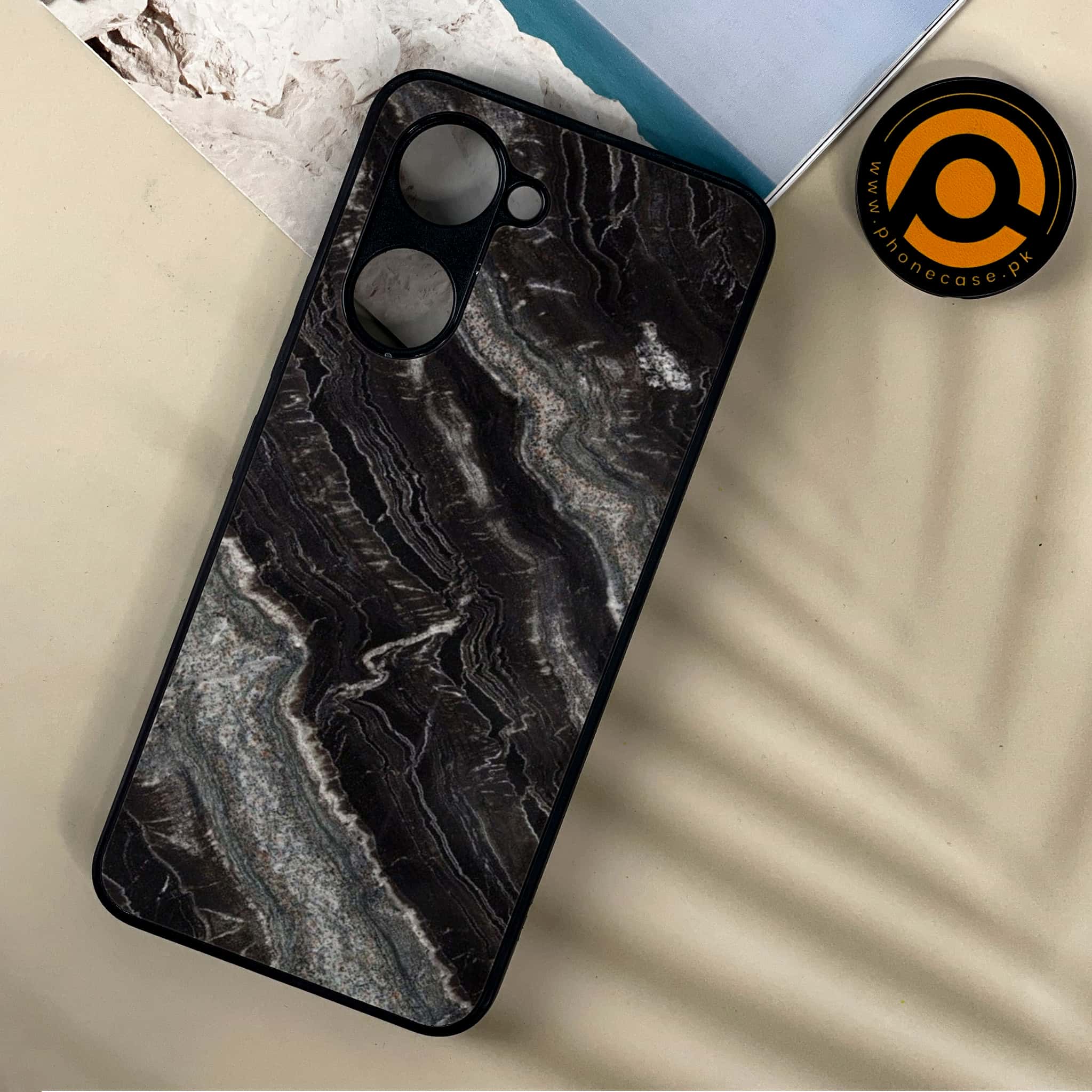 Vivo Y03 - Black Marble 2.0 Series - Premium Printed Metal soft Bumper shock Proof Case