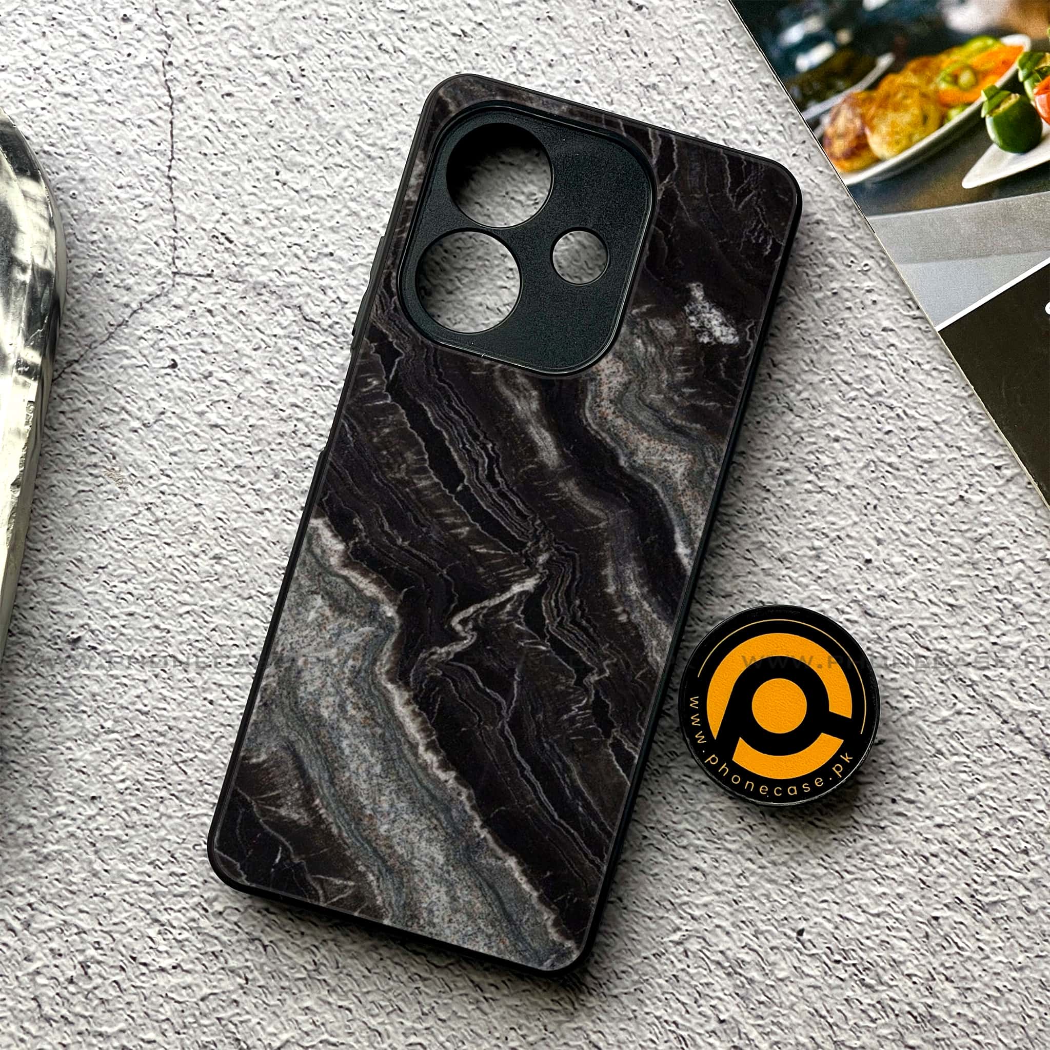 Oppo A3x -  Black Marble 2.0 Series - Premium Printed Metal soft Bumper shock Proof Case
