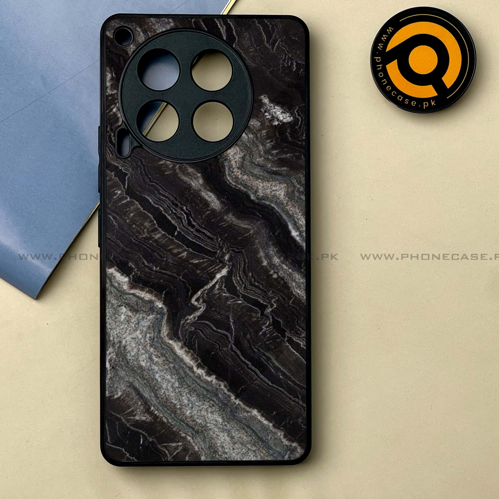 Tecno Camon 30 - Black Marble 2.0 Series -  Premium Printed Metal soft Bumper shock Proof Case