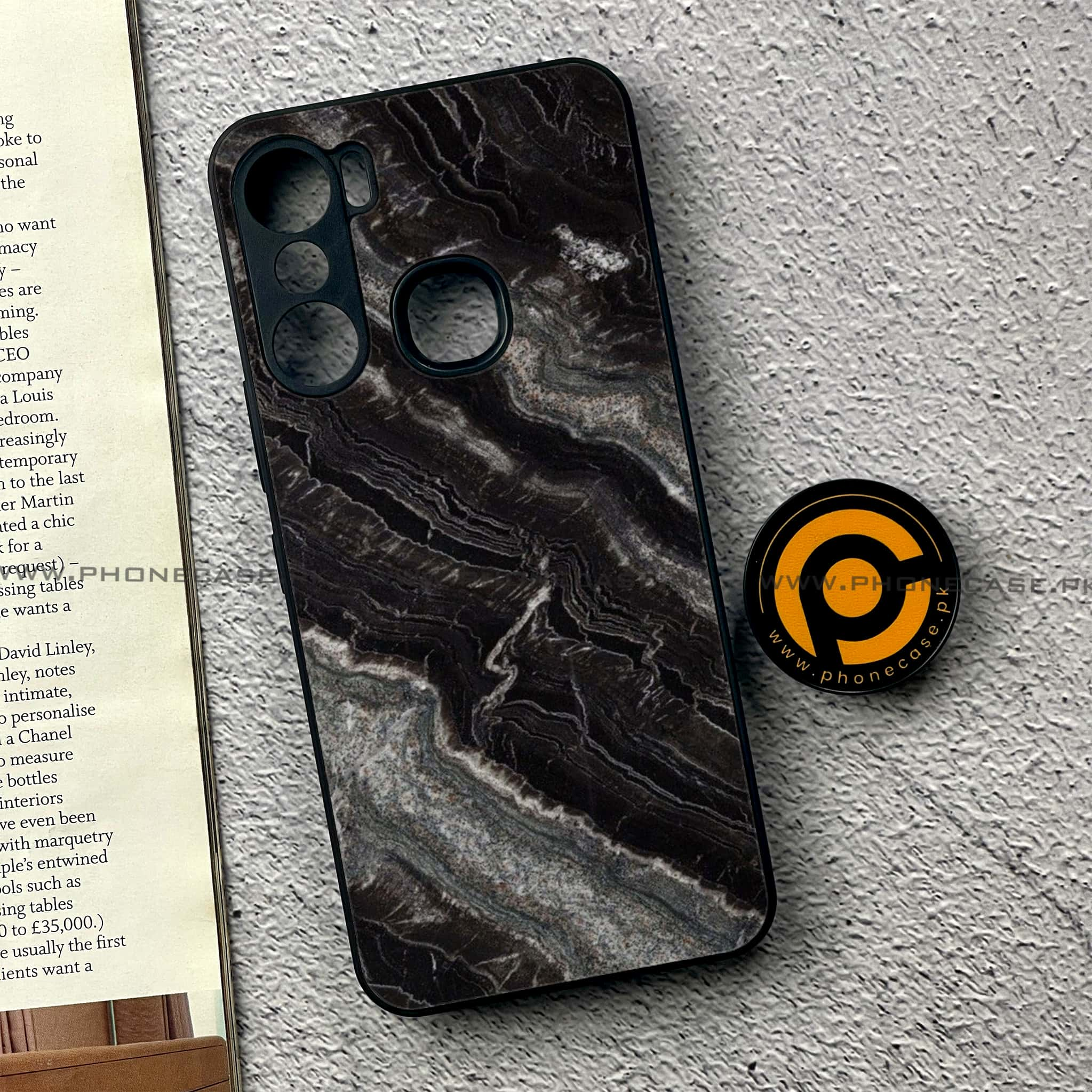 Infinix Hot 12 Pro -  Black Marble 2.0 Series - Premium Printed Metal soft Bumper shock Proof Case