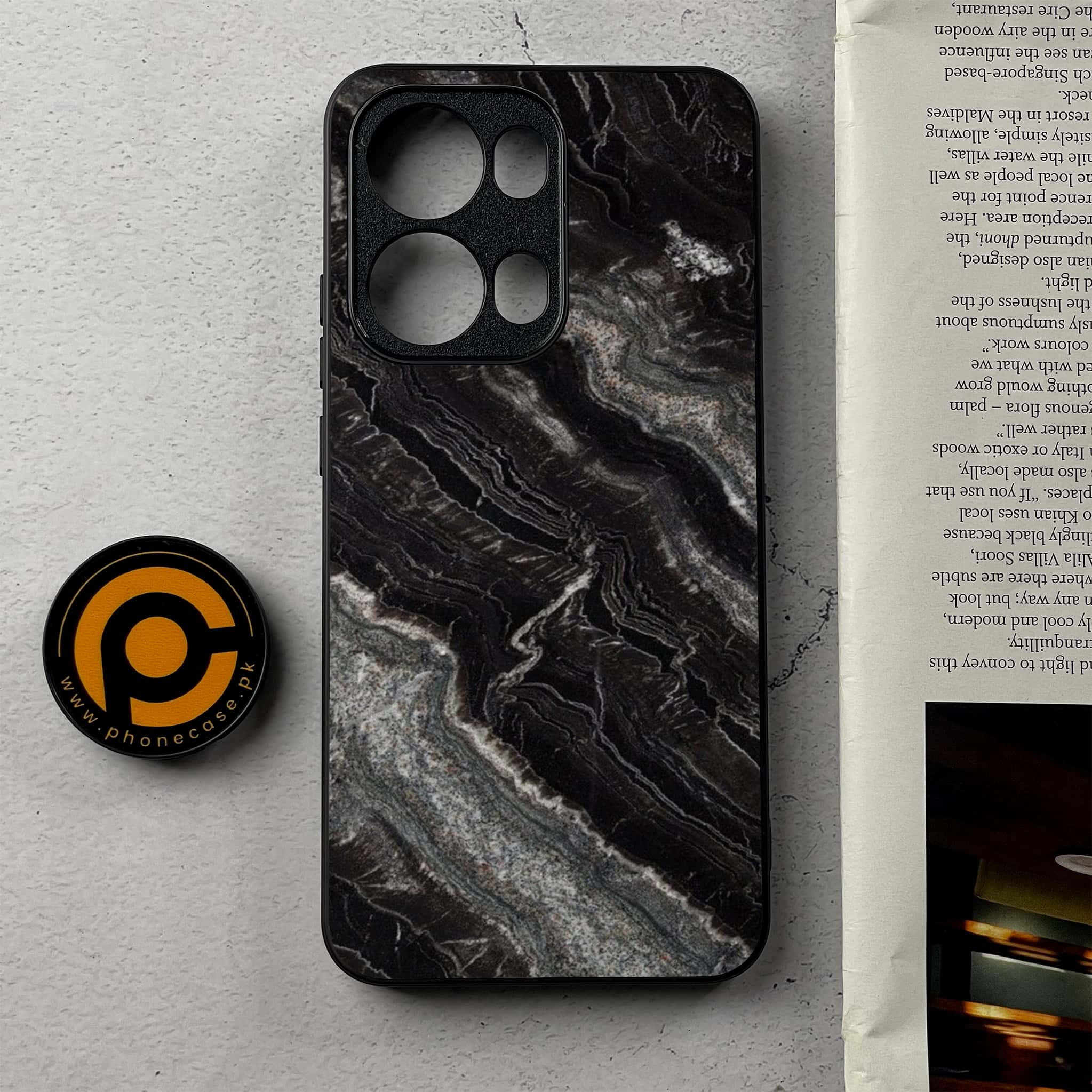 Oppo Reno 13 Pro - Black Marble 2.0 Series - Premium Metal Printed Soft Bumper Shockproof Case
