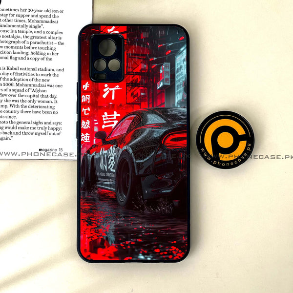 Vivo V20 - Black Racing Car - Premium Printed Glass soft Bumper Shock Proof Case