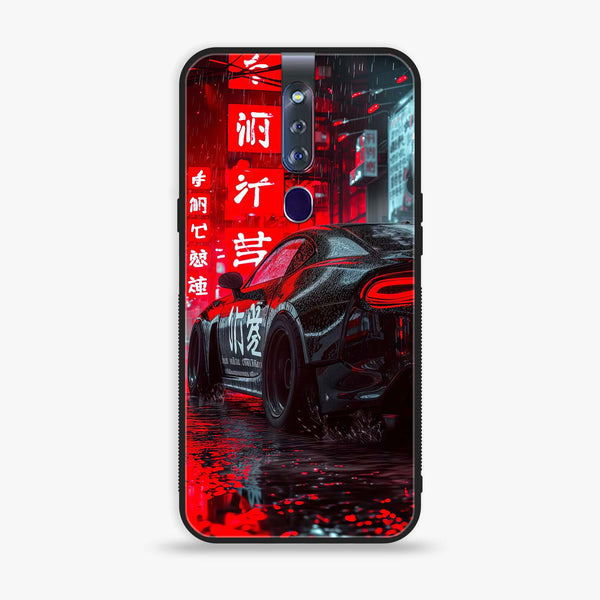 Oppo F11 Pro - Black Racing Car - Premium Printed Glass soft Bumper shock Proof Case