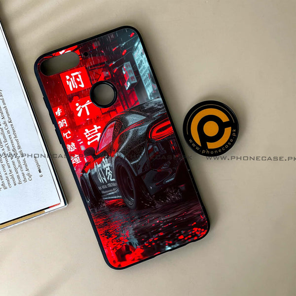 HUAWEI Y7 PRIME (2018) -  Black Racing Car - Premium Printed Glass soft Bumper Shock Proof Case