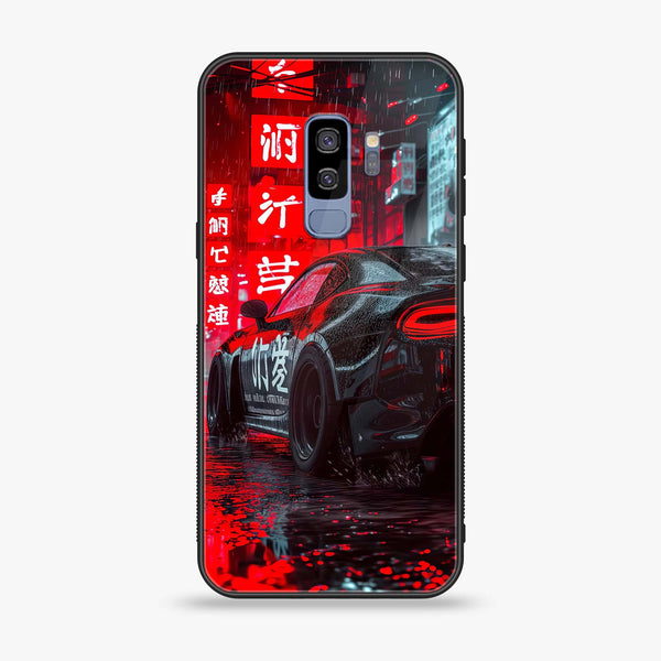 Samsung Galaxy S9 Plus - Black Racing Car - Premium Printed Glass soft Bumper Shock Proof Case