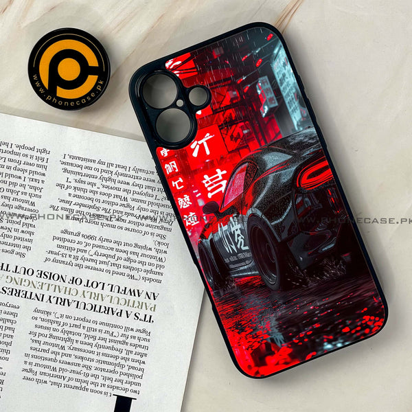 iPhone 16 Plus - Black Racing Car - Premium Printed Glass soft Bumper shock Proof Case