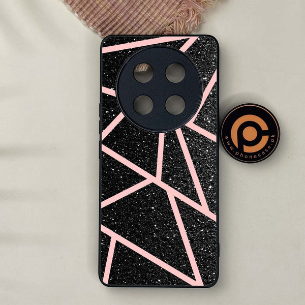 Honor X9c 5G - Black Sparkle Glitter With Rose Gold Lines - Premium Metal Printed soft Bumper shock Proof Case