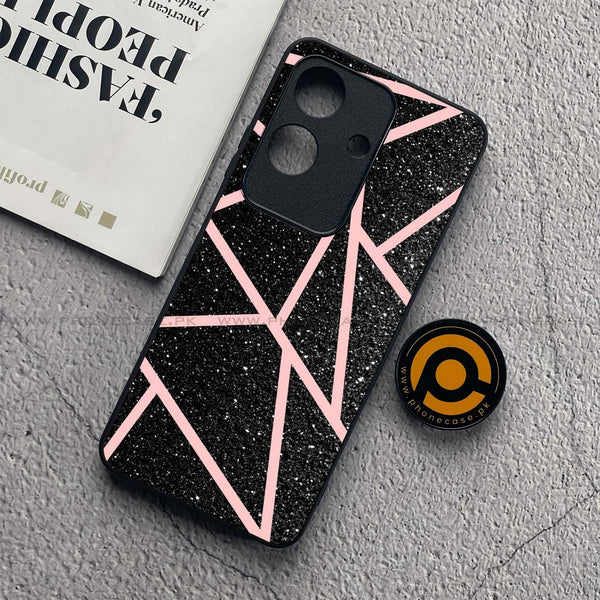 Realme Note 60x - Black Sparkle Glitter With Rose Gold Lines - Premium Metal  Printed soft Bumper shock Proof Case