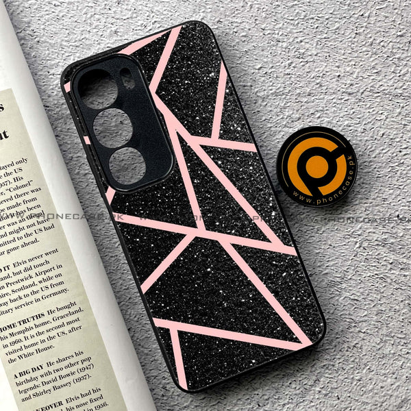Vivo Y19s - Black Sparkle Glitter With RoseGold Lines - Premium Printed Glass soft Bumper shock Proof Case CS-33587