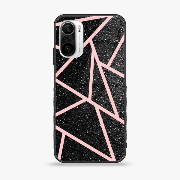 Xiaomi Poco F3 - Black Sparkle Glitter With RoseGold Lines -  Premium Printed Metal soft Bumper shock Proof Case