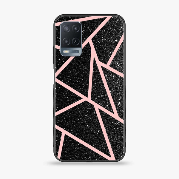 OPPO A54 - Black Sparkle Glitter With RoseGold Lines - Premium Printed Glass soft Bumper Shock Proof Case
